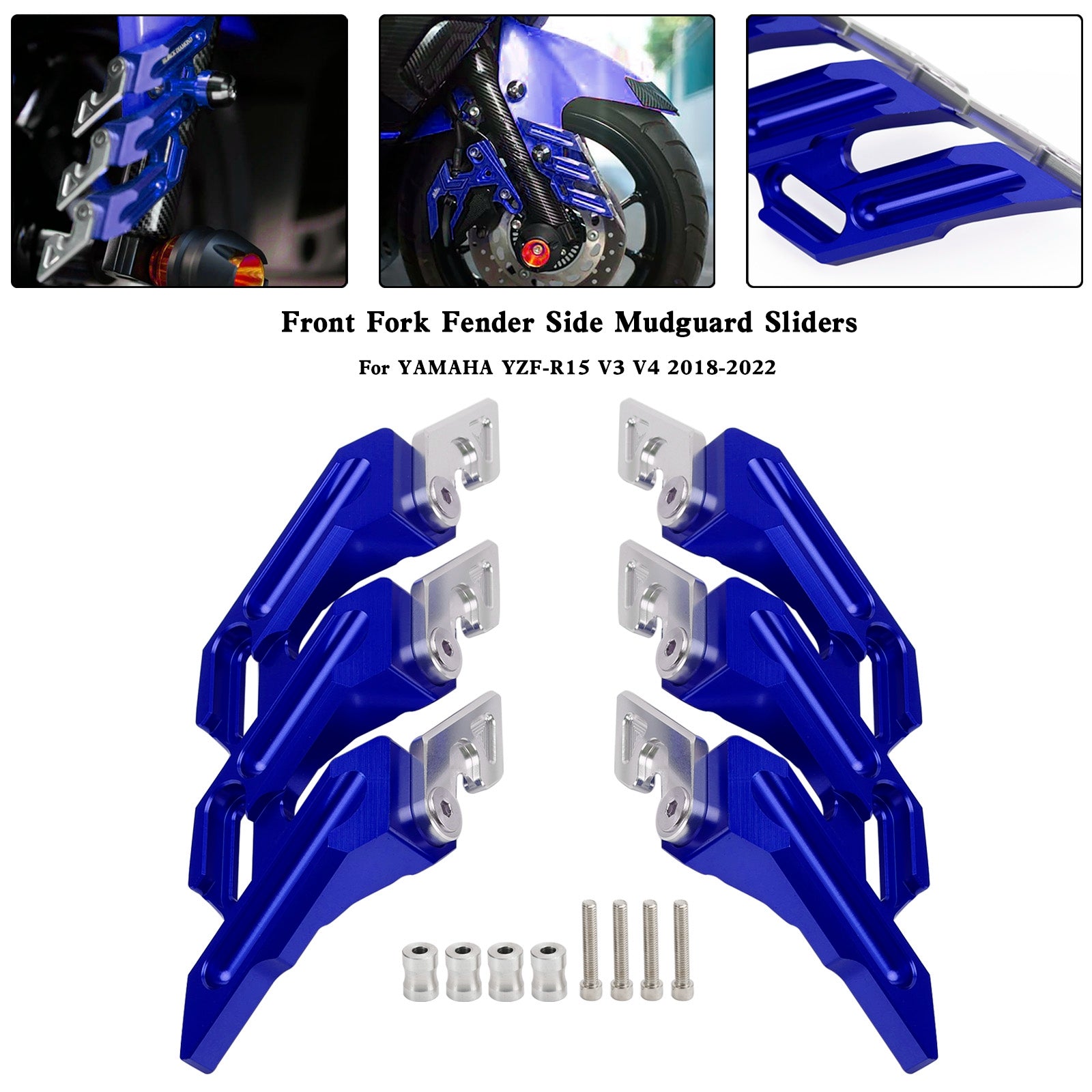 2018–2022 Yamaha YZF-R15 V3 V4 CNC-Vorderradgabel, Kotflügel, seitliche Kotflügelschieber