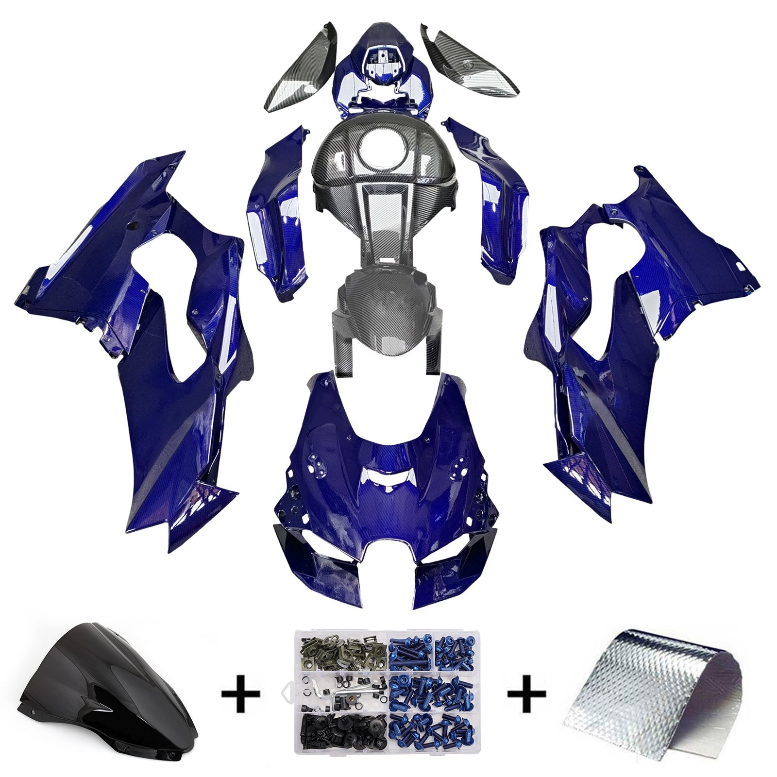 Amotopart 2021-2025 Kawasaki ZX14R ZZR1400 Carbon Fiber Grey Blue Fairing Kit