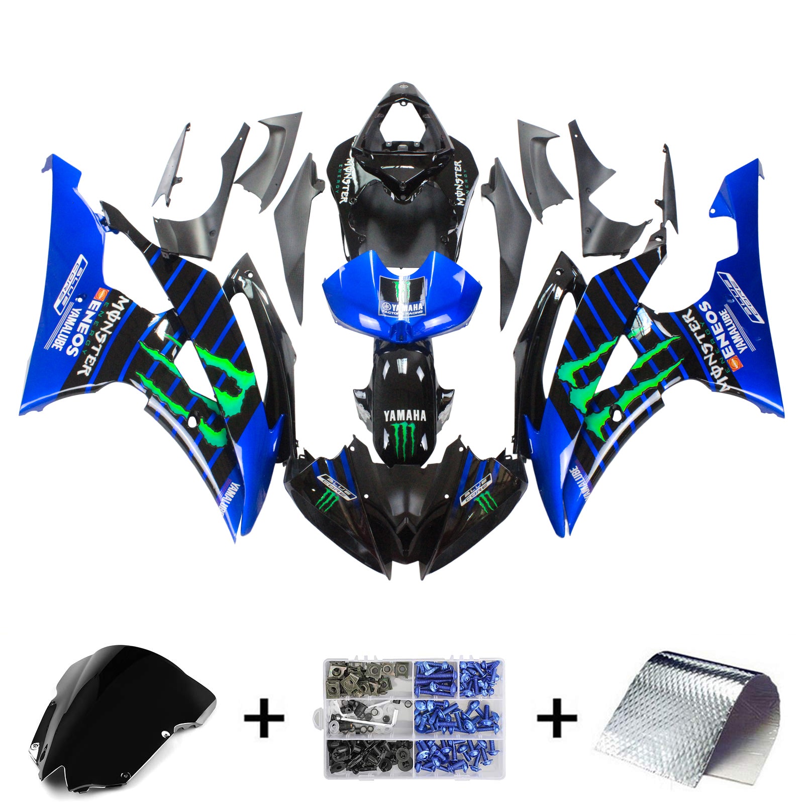 Amotopart 2008-2016 YZF 600 R6 Yamaha Blue&Green Fairing Kit