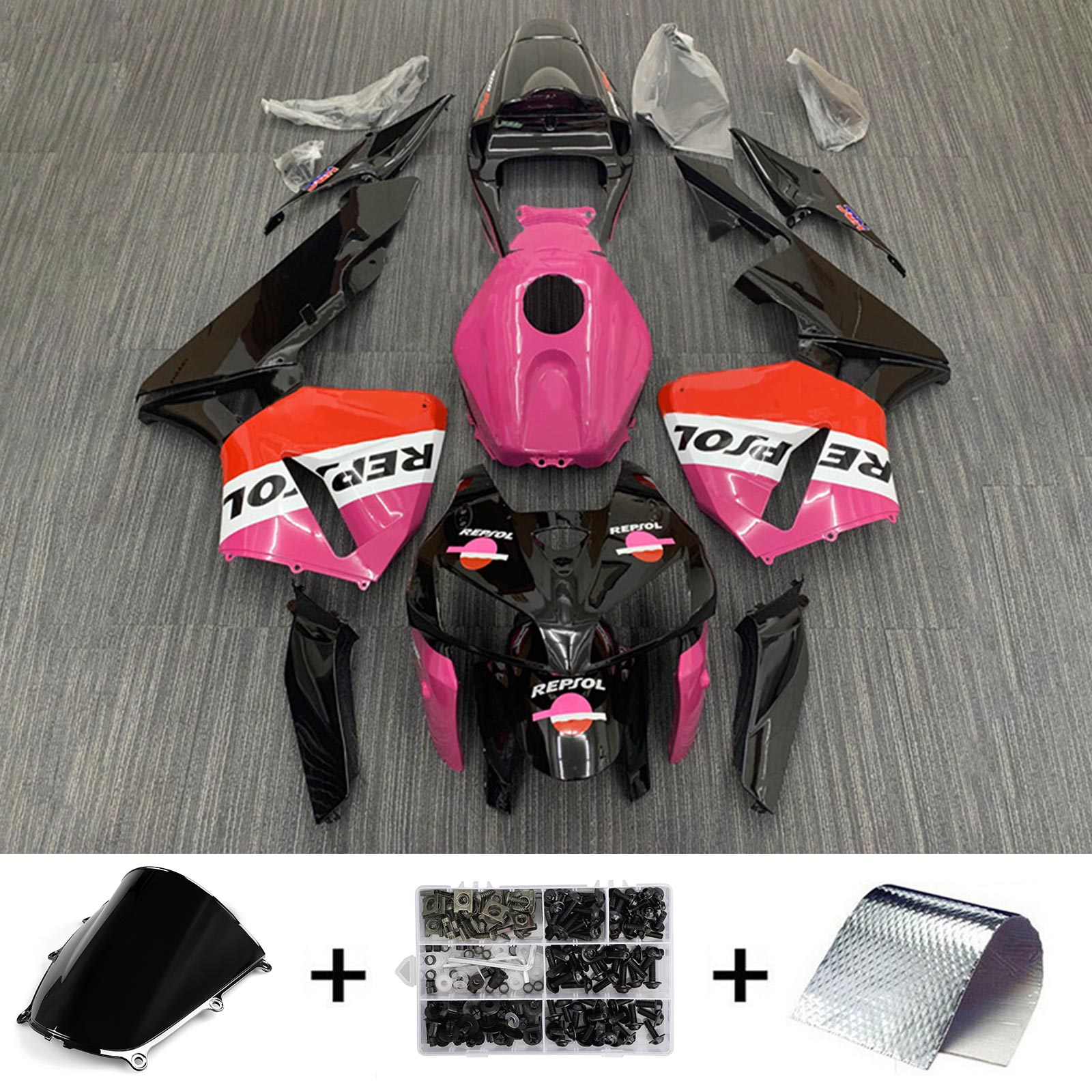 Amotopart 2005-2006 Honda CBR600RR Kit de carenado negro rosa