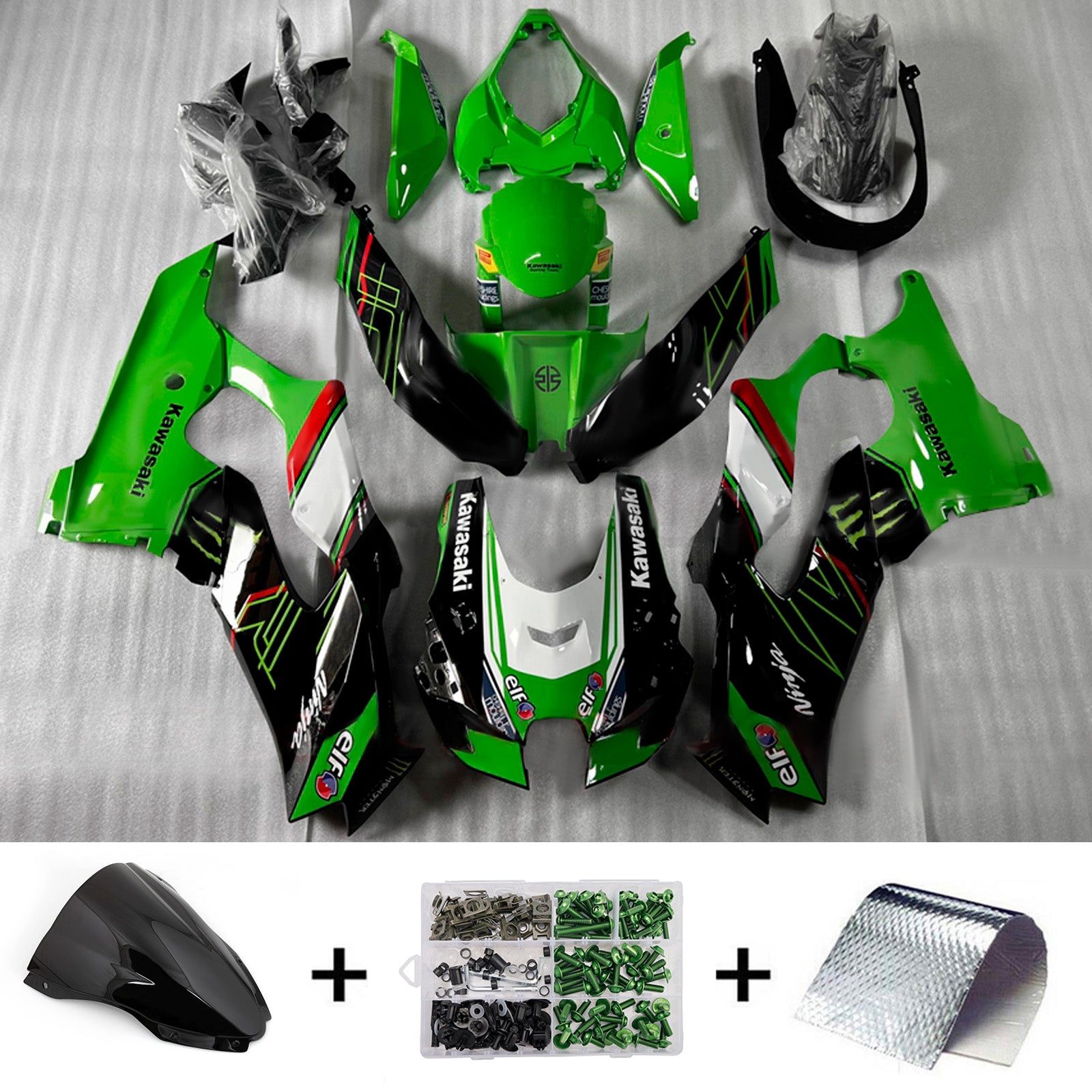 Amotopart 2021-2025 Kawasaki ZX-10R/ZX-10RR Green Black Fairing Kit