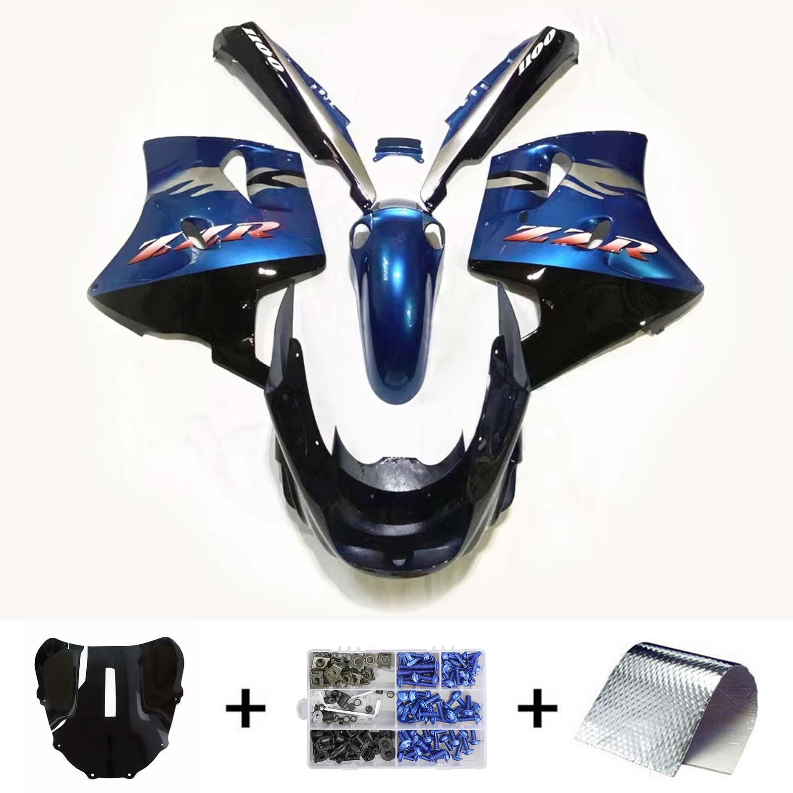 Amotopart 1993–2003 ZZR1100 Kawasaki glänzend blaues Verkleidungsset