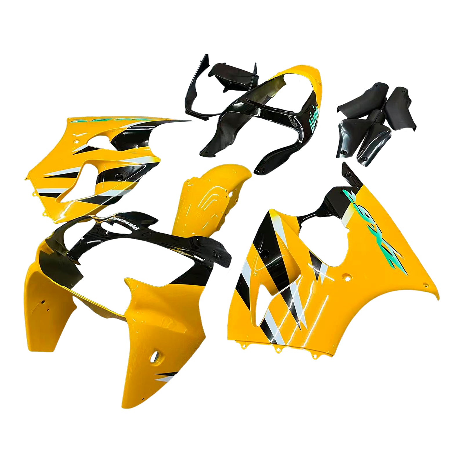 Amotopart 2000-2002 Kawasaki ZX6R 636 2005-2008 Kawasaki ZZR600 Yellow Black Fairing Kit