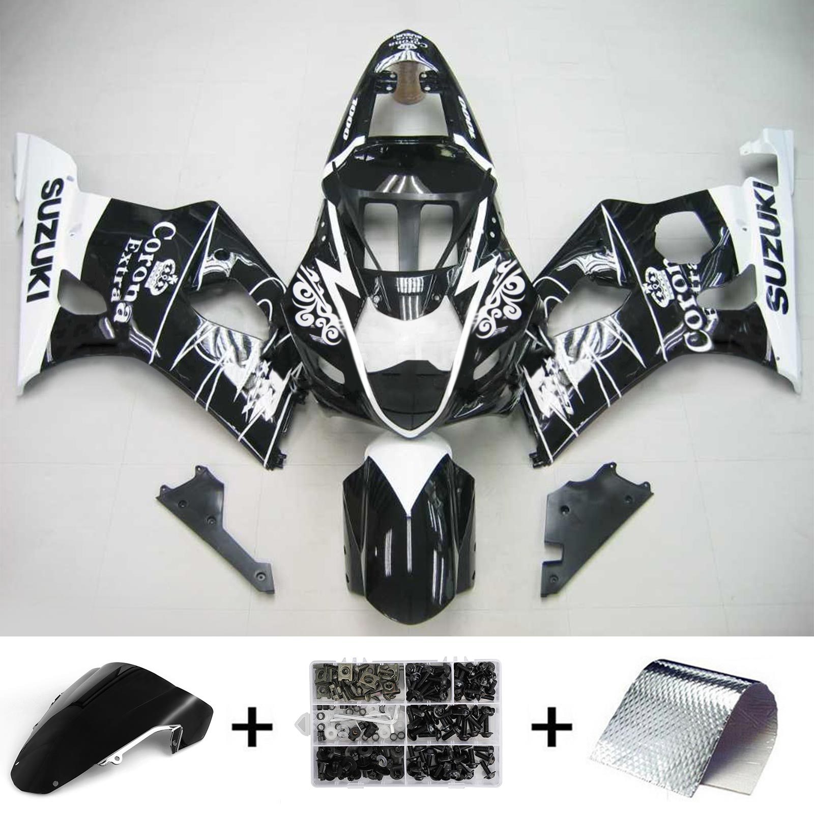 Amotopart Suzuki 2003-2004 GSXR1000 Black White Fairing Kit