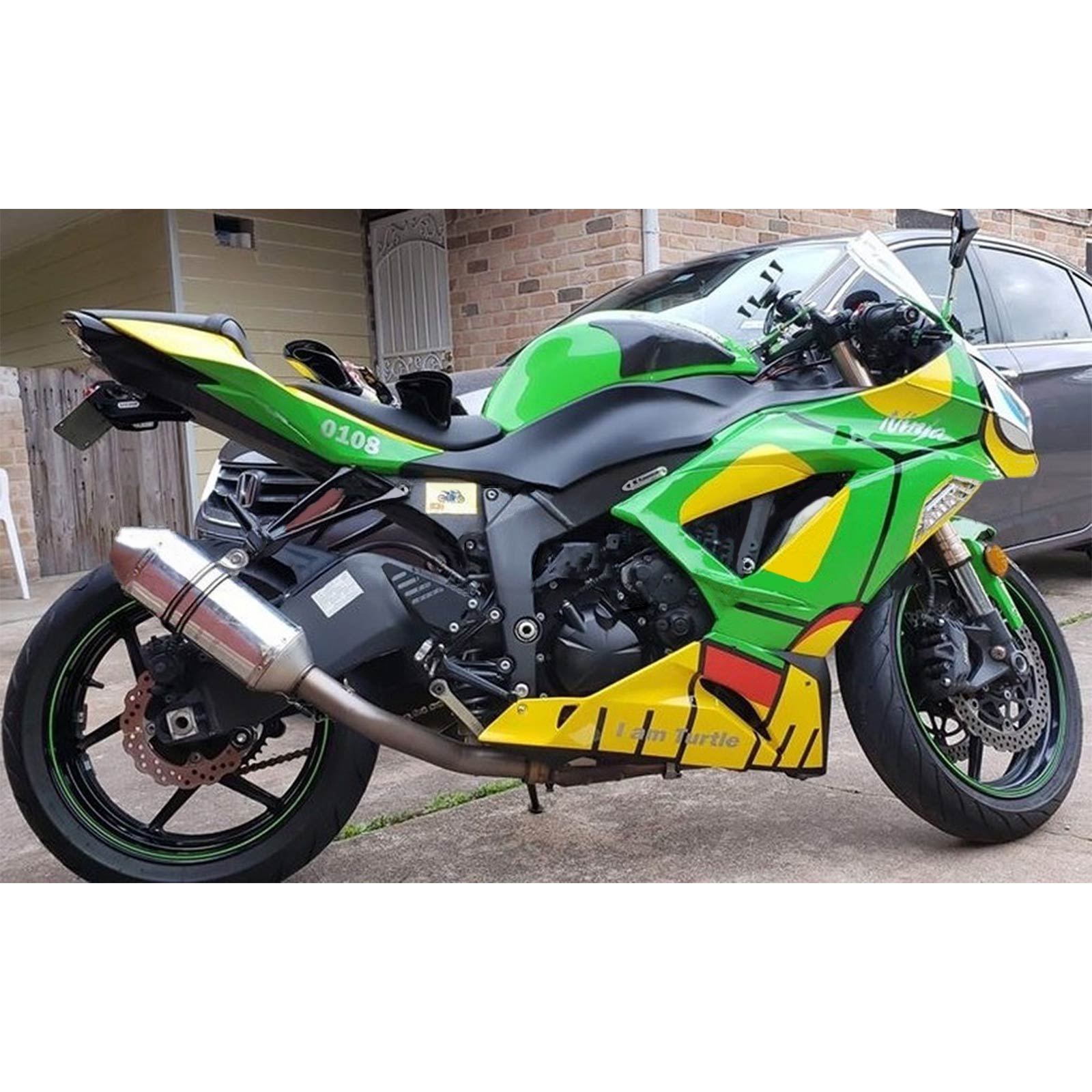 Amotopart Kawasaki 2013-2018 ZX6R 636 Green Yellow Fairing Kit