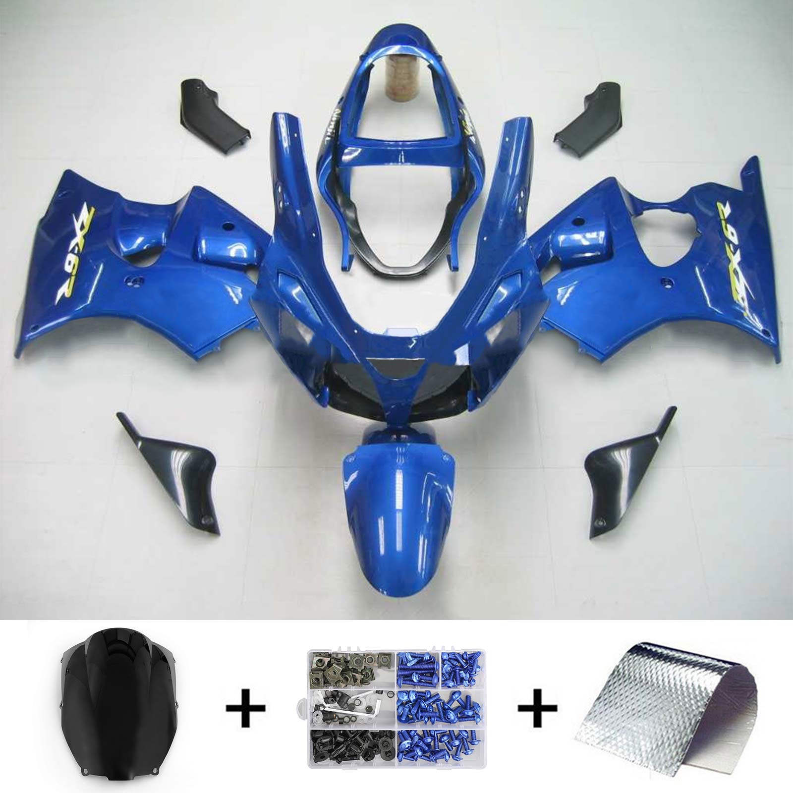 Amotopart Kawasaki 2000-2002 Zx6R 636/ZZR600 2005-2008 Fairing Bright Blue Kit