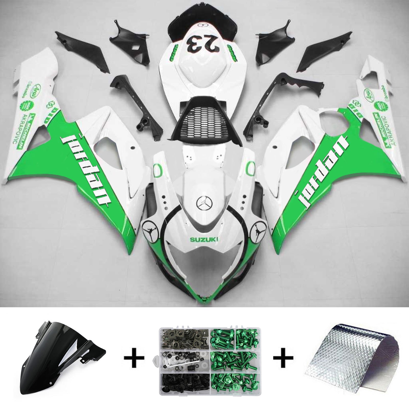Amotopart 2005-2006 Suzuki GSXR1000 Fairing Jordan White&Green Kit