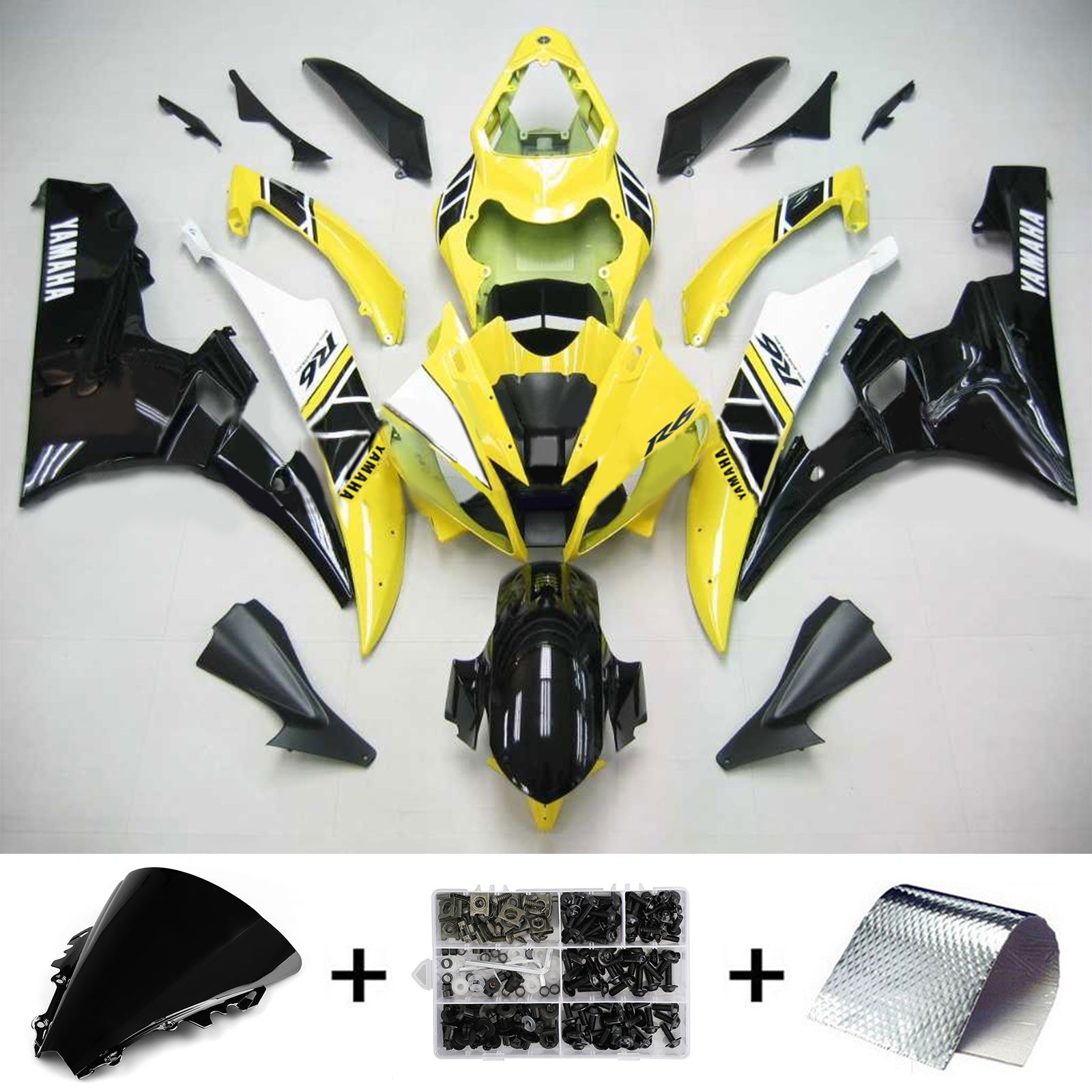 Amotopart Yamaha 2006-2007 YZF 600 R6 Black Yellow Fairing Zestaw