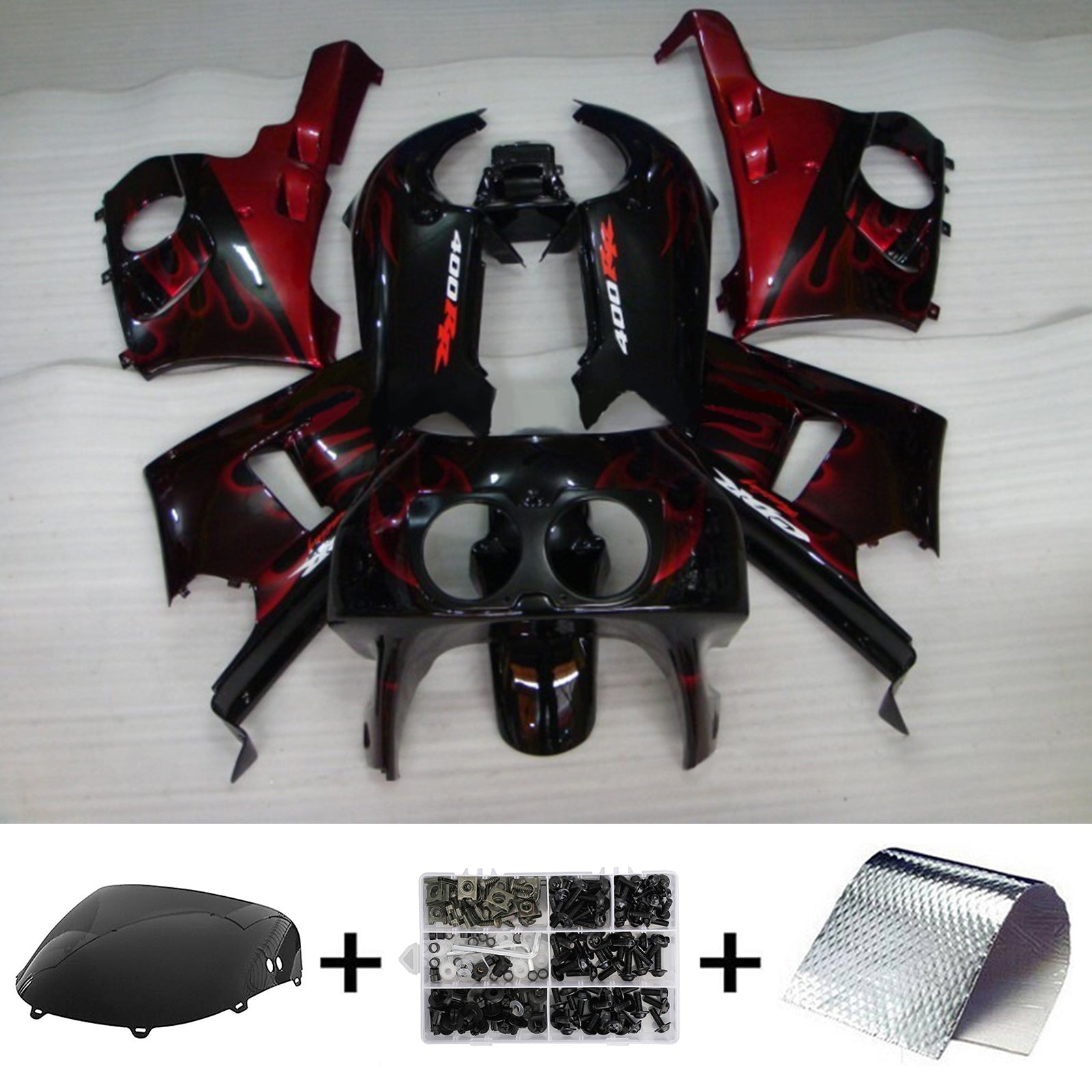 Amotopart 1990-1999 Honda CBR400RR NC29 Kit de carénage noir et rouge