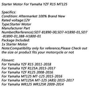 Anlassermotor für Yamaha MT125 MT-125 15–16 YZF R15 R125 WR125 WR125R 2009–2014