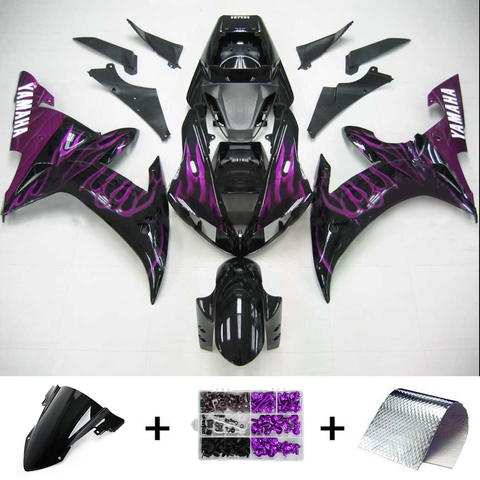 Amotopart Yamaha 2002-2003 YZF 1000 R1 Black Purple Fairing Kit