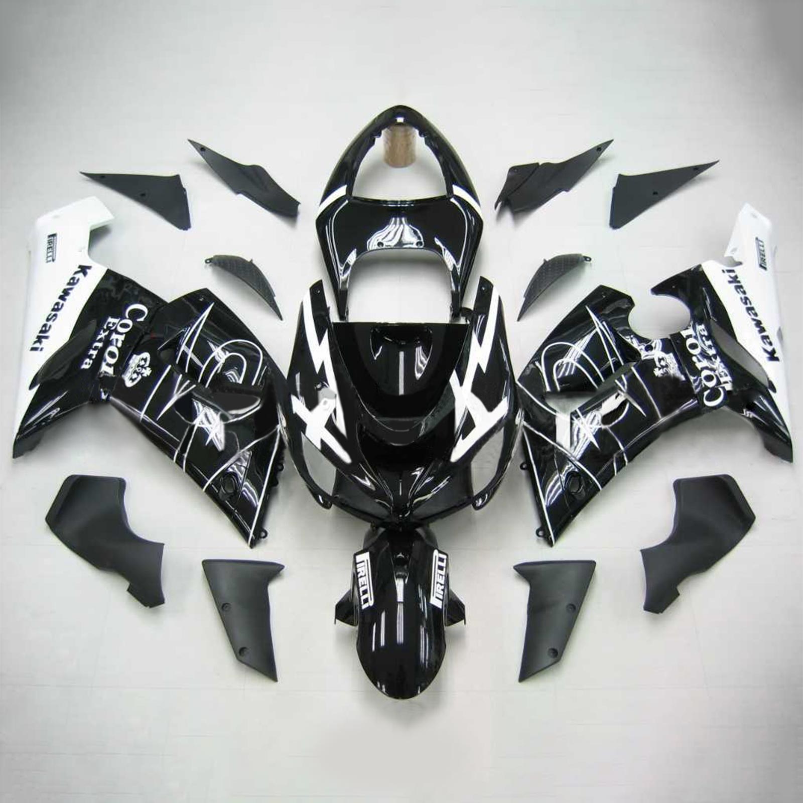 Amotopart Verkleidungsset für Kawasaki 2005–2006 ZX6R 636, Schwarz-Weiß-Mix