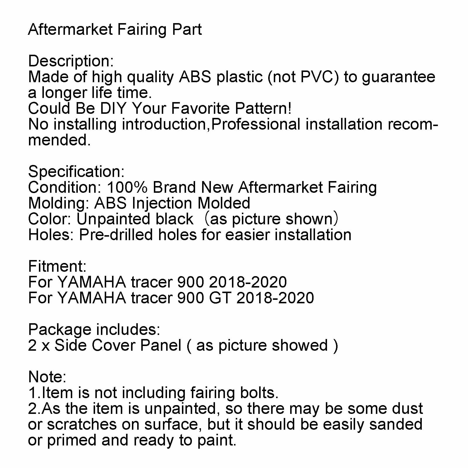 Unlackierte Tank-Seitenverkleidung für Yamaha Tracer 900/GT 2018–2020