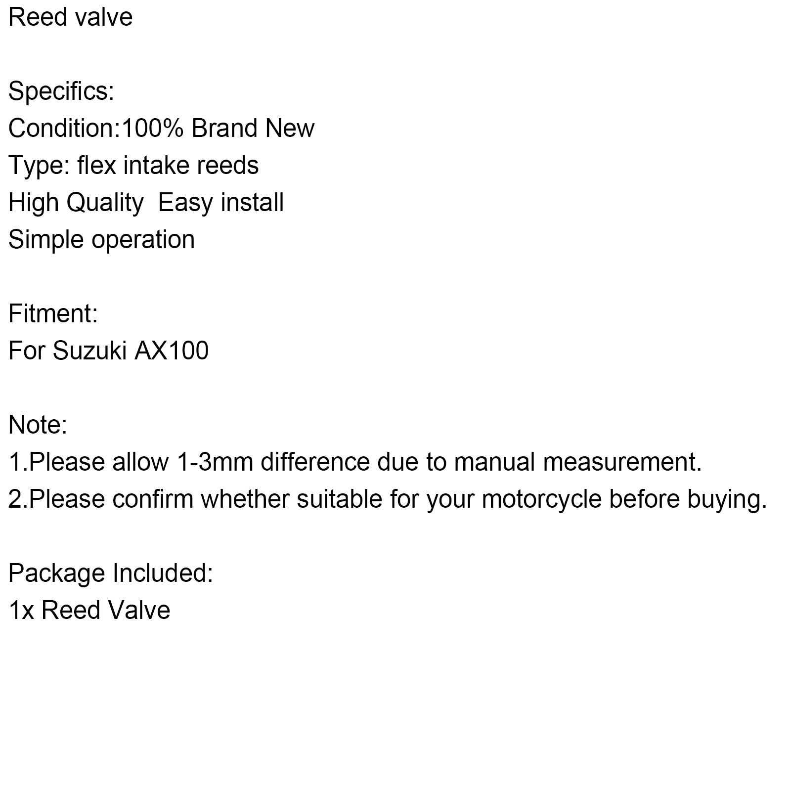 Motorrad Neues Aftermarket Einlass-Membranventil für Suzuki AX100 Generic
