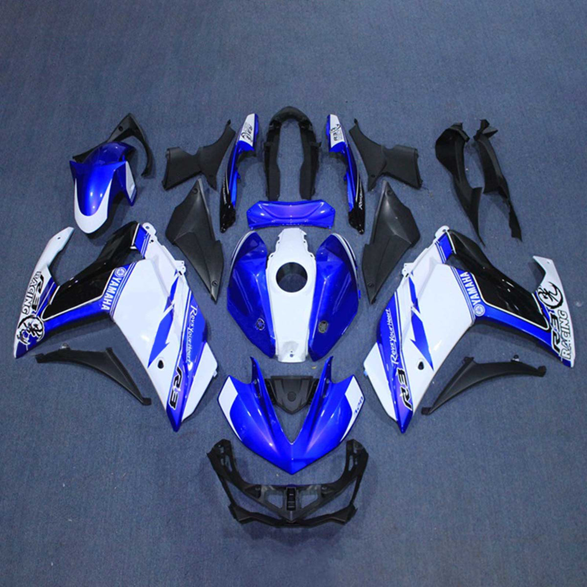 Kit carena Amotopart Yamaha 2014-2018 YZF R3 e 2015-2017 YZF R25 Kit carena blu mix bianco