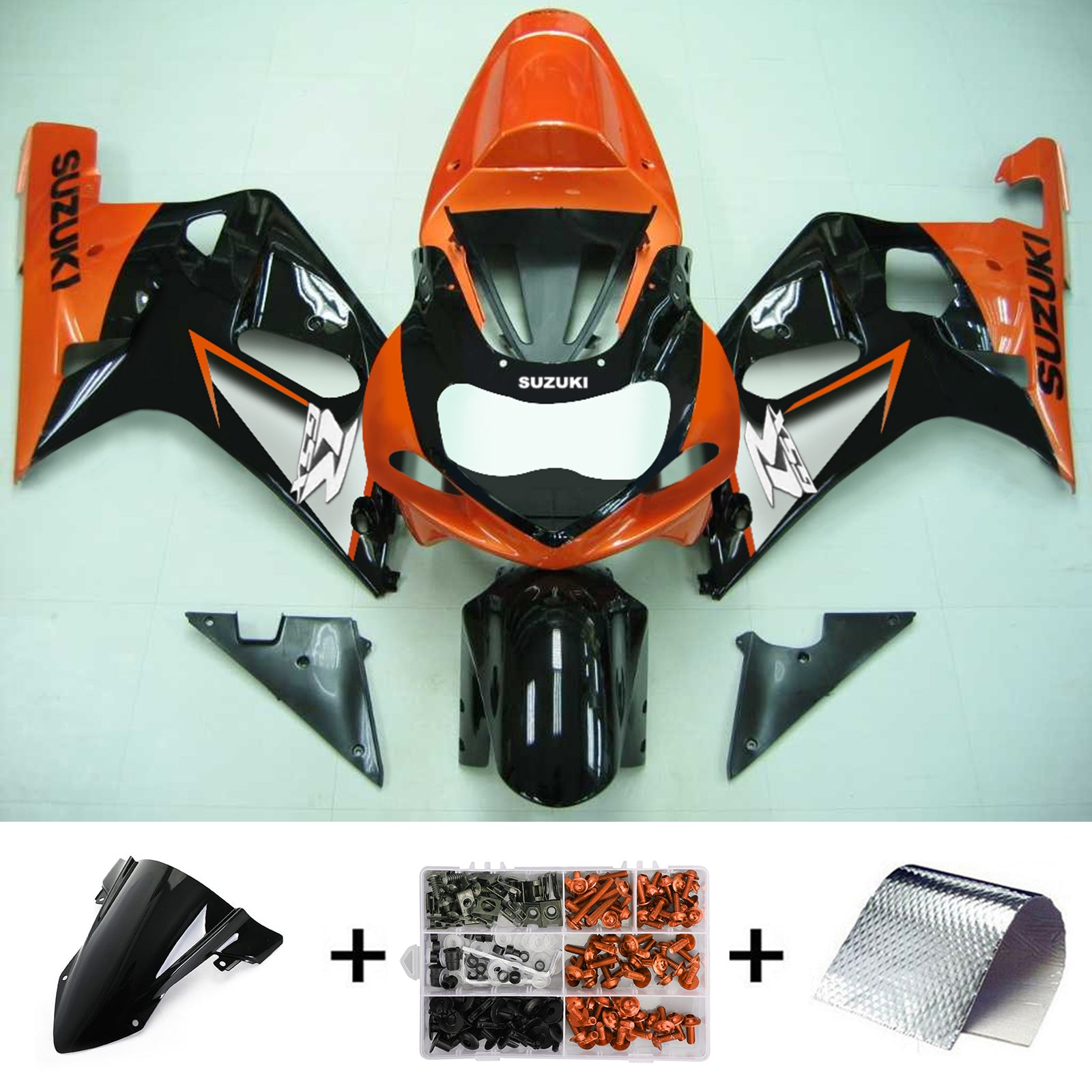 Amotopart Suzuki 01-03 GSXR600 & 00-03 GSXR750 Fairing glossy orange black Kit