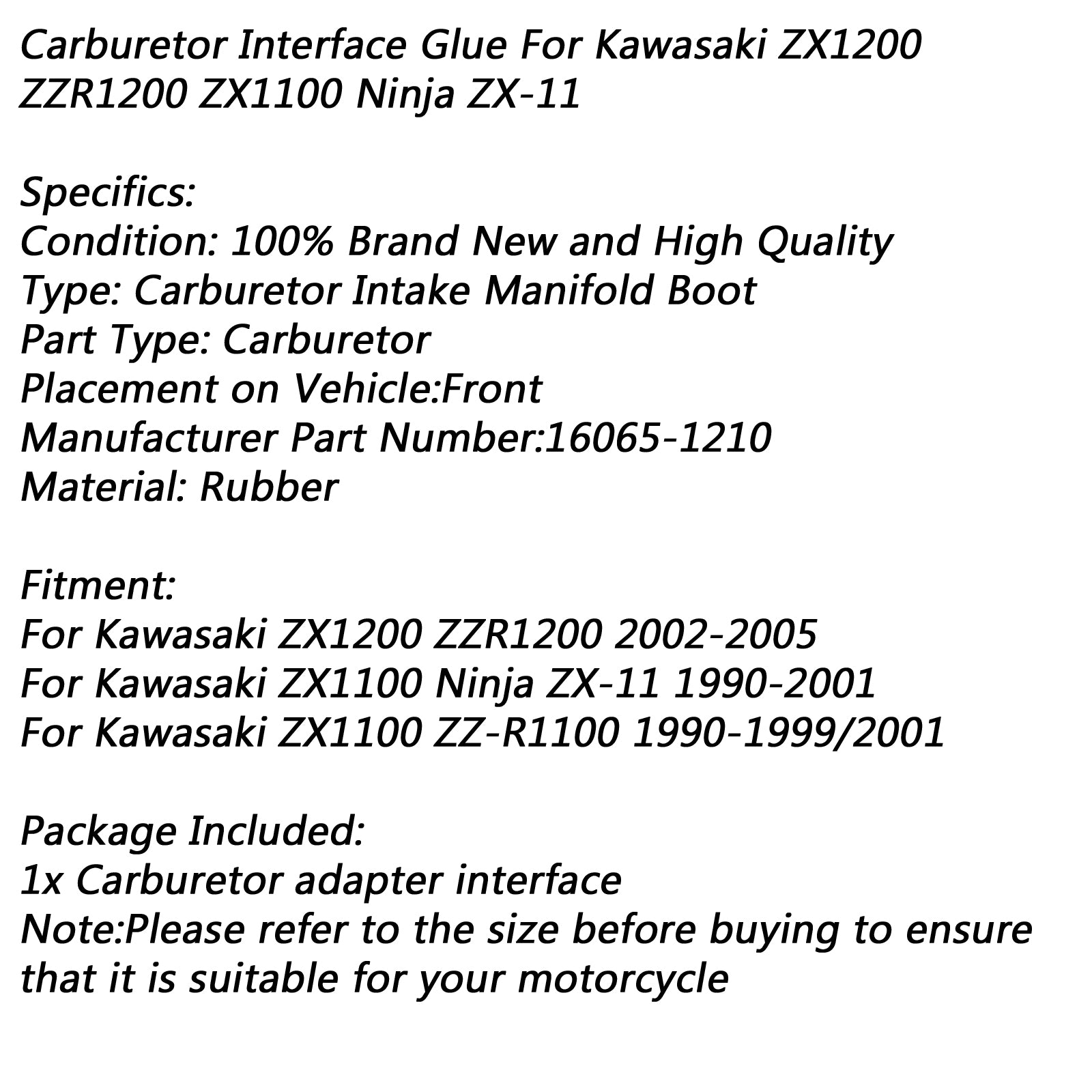 Collecteur d'admission de carburateur, pour Kawasaki ZX1200 ZZR1200 Ninja ZX-11 ZX1100