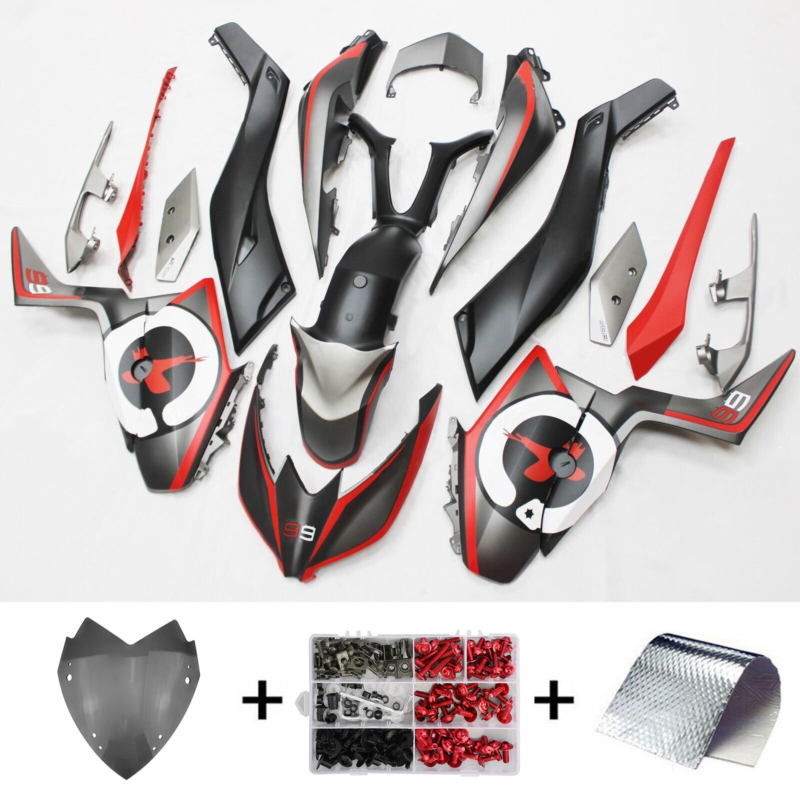 Kit carena Amotopart 2017-2021 Yamaha XMAX300 rosso e nero Style2