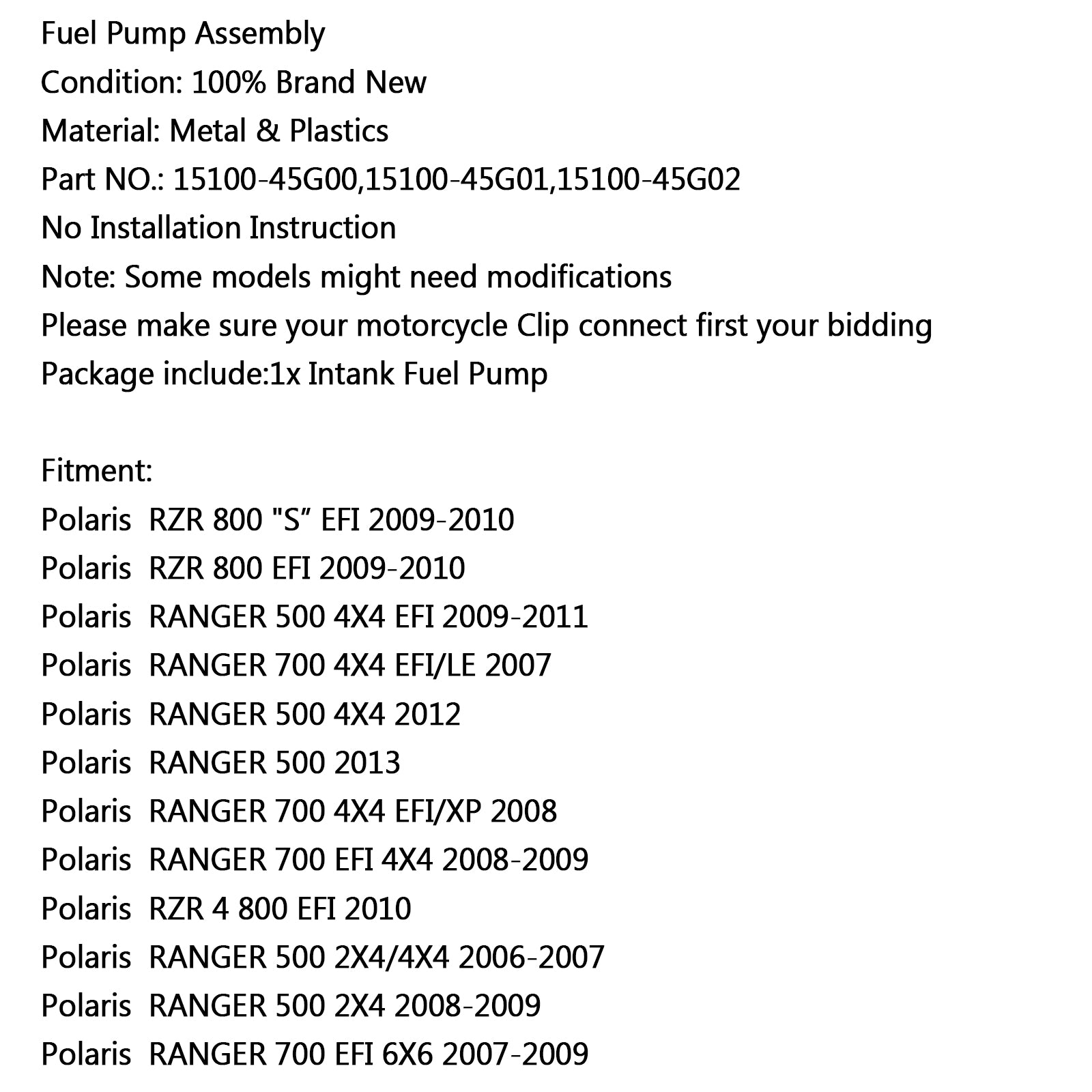 新しい燃料ポンプポラリス RZR 800 S EFI 09-10 700 4X4 EFI/LE 500 2X4 2006