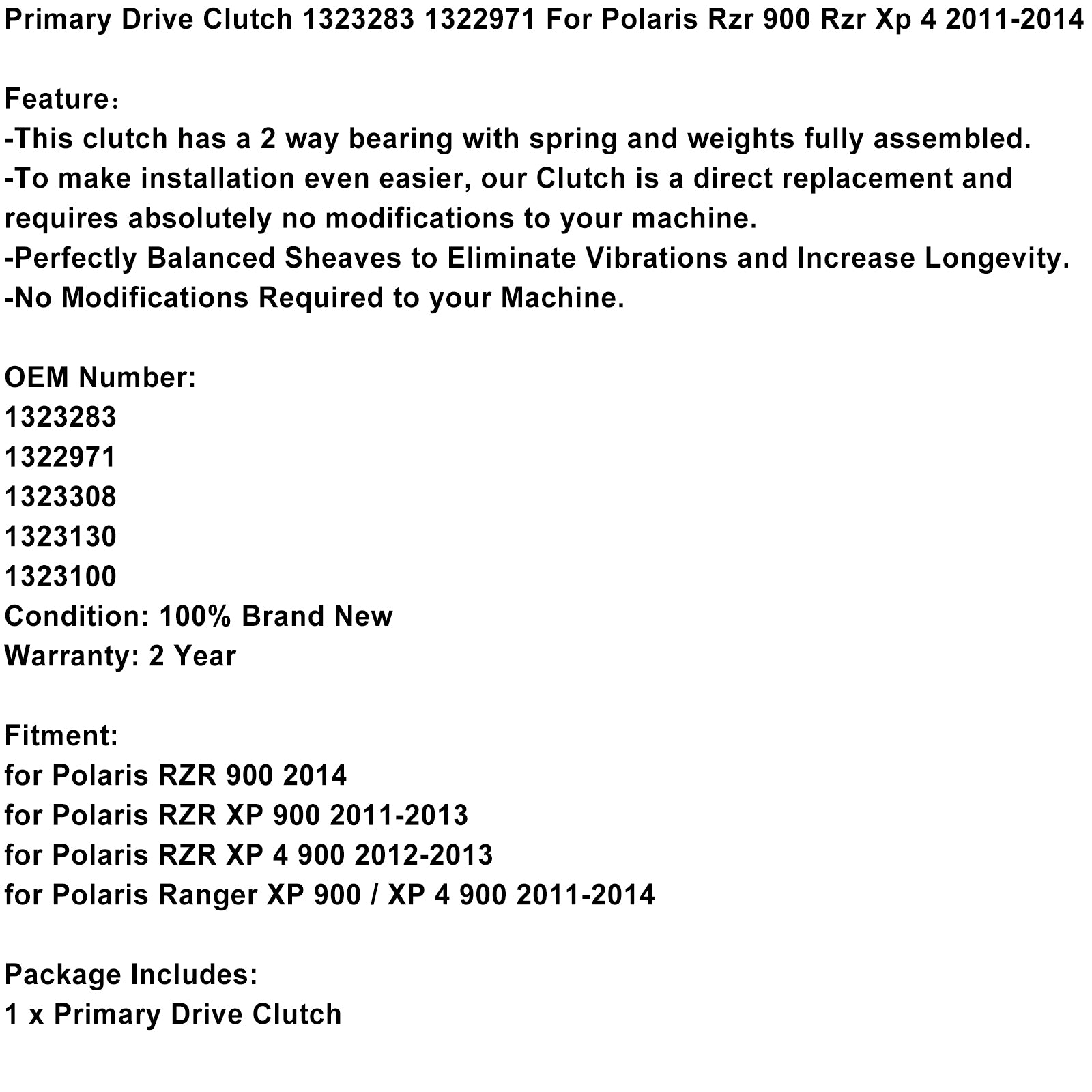 Embrayage d'entraînement primaire 1323283 1322971 pour Polaris Rzr 900 Rzr Xp 4 2011-2014 13 générique