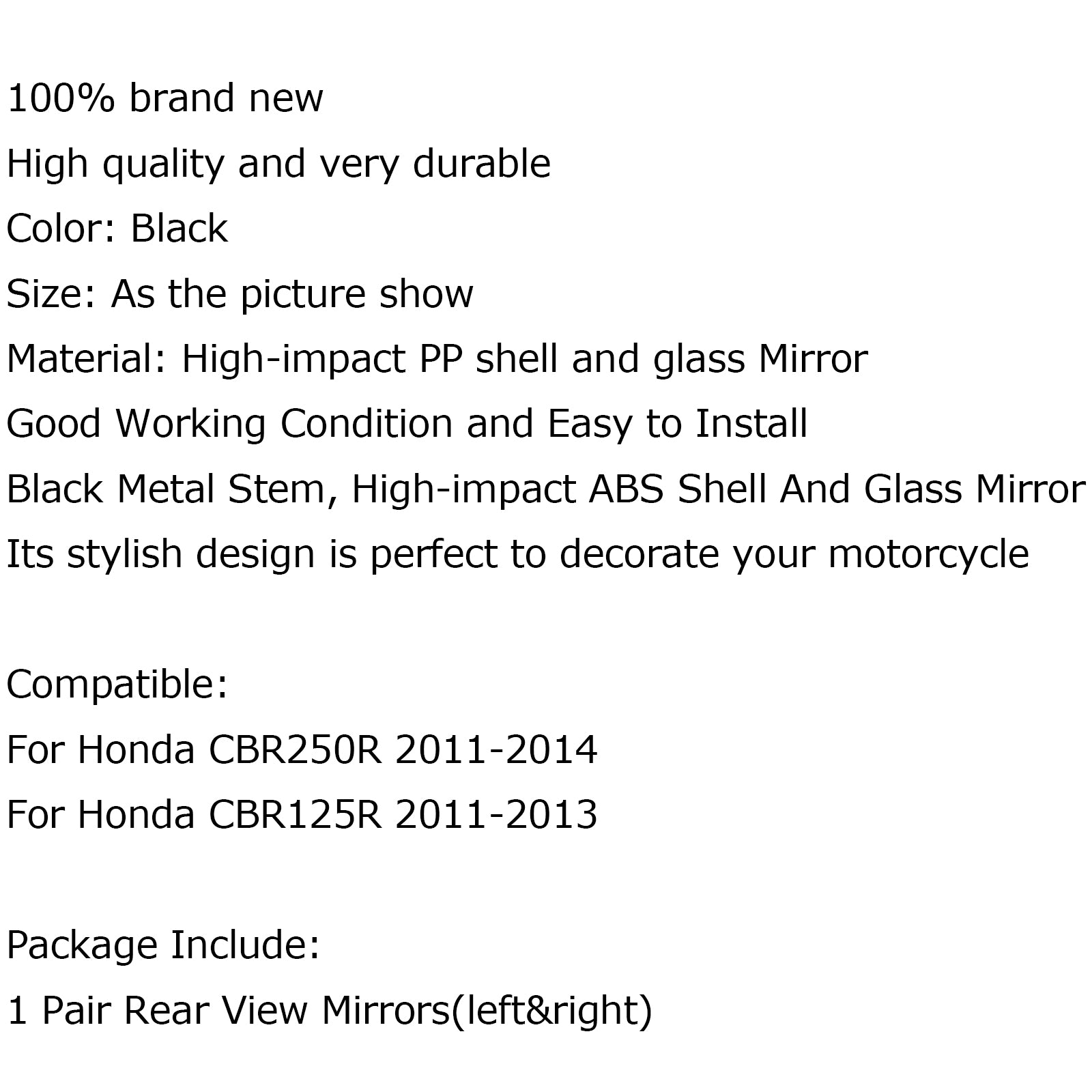 Paar schwarze Motorrad-Rückspiegel für Honda CBR250 11–12 CB1300S 03–12 Generic