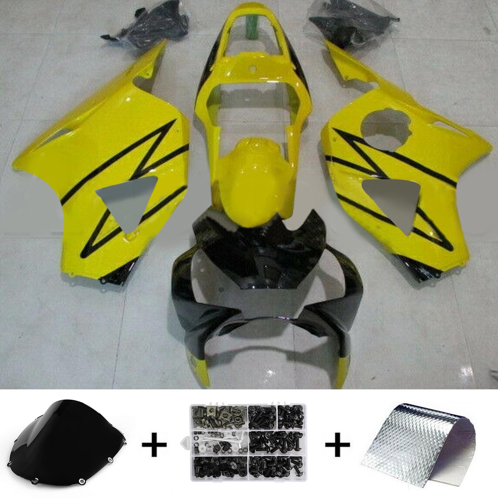 Amotopart Honda CBR954 2002-2003 Kit de carenado amarillo y negro