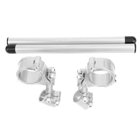 Universal Adjustable Rotatable CNC Billet Clip Ons Fork Tube Handlebar Kit 47mm Silver Generic
