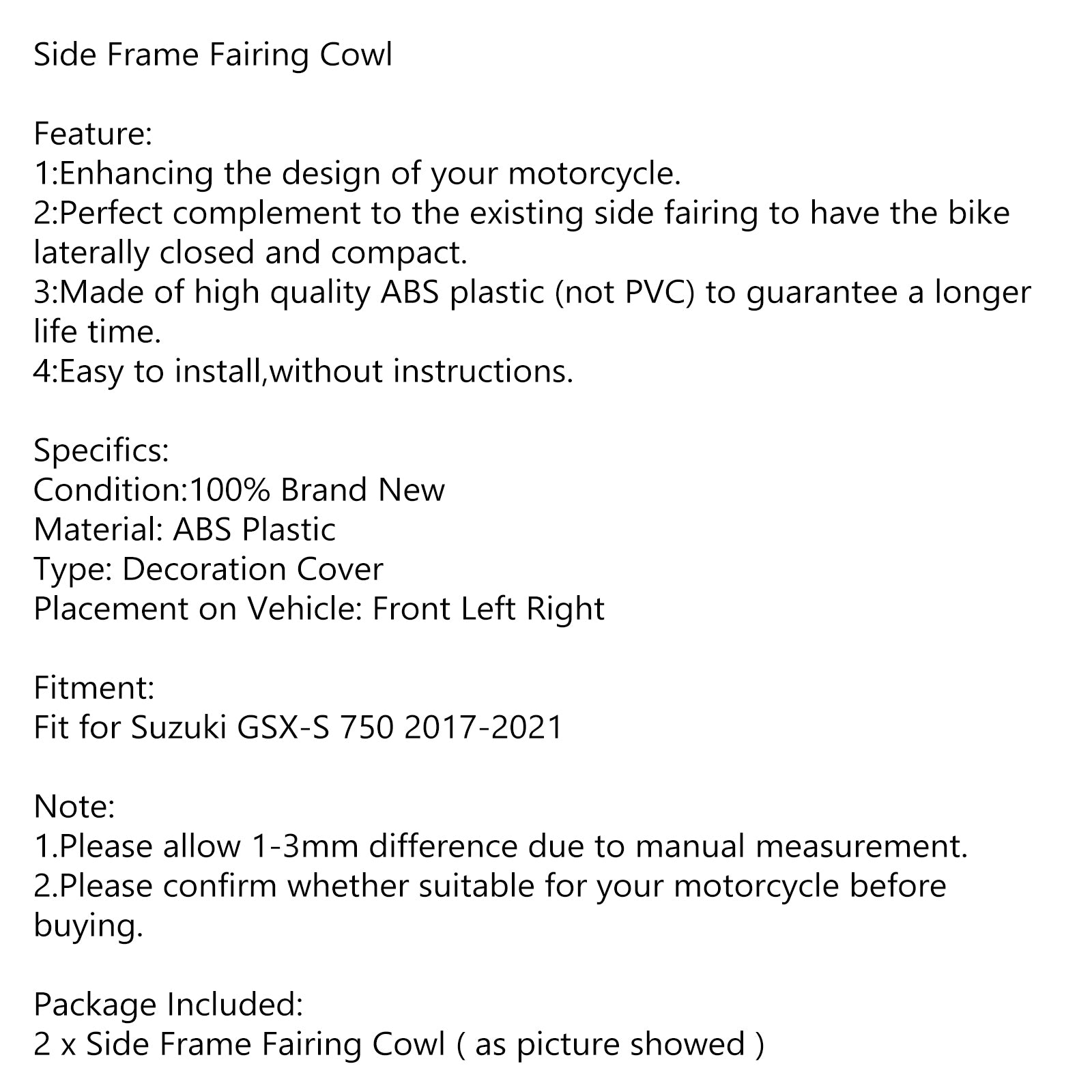 Side Frame Fairing Cowl Radiator Cover For Suzuki GSXS GSX-S750 2017-2021 Generic