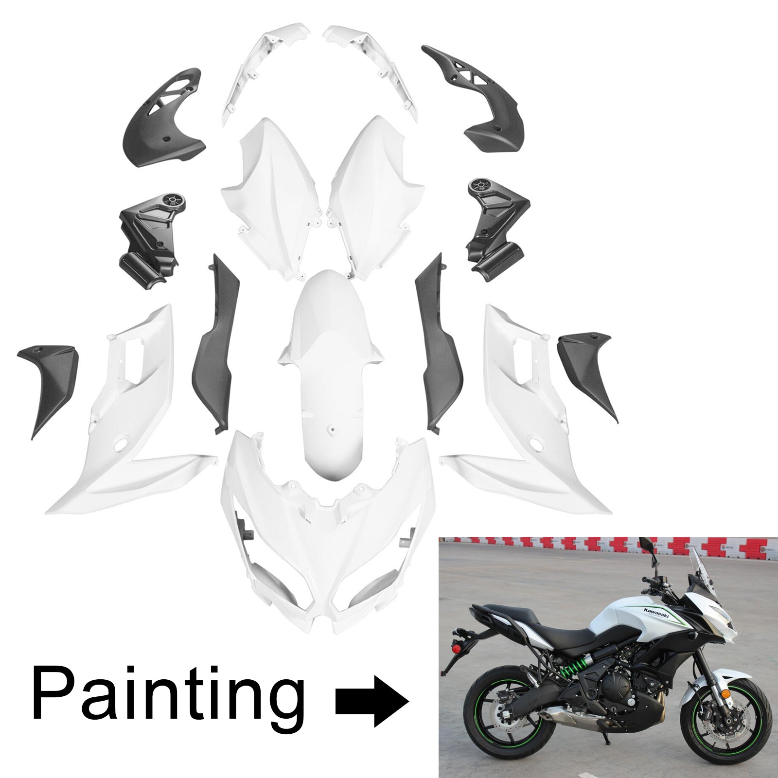 Kit de carénage blanc Amotopart 2015-2021 Kawasaki Versys 650