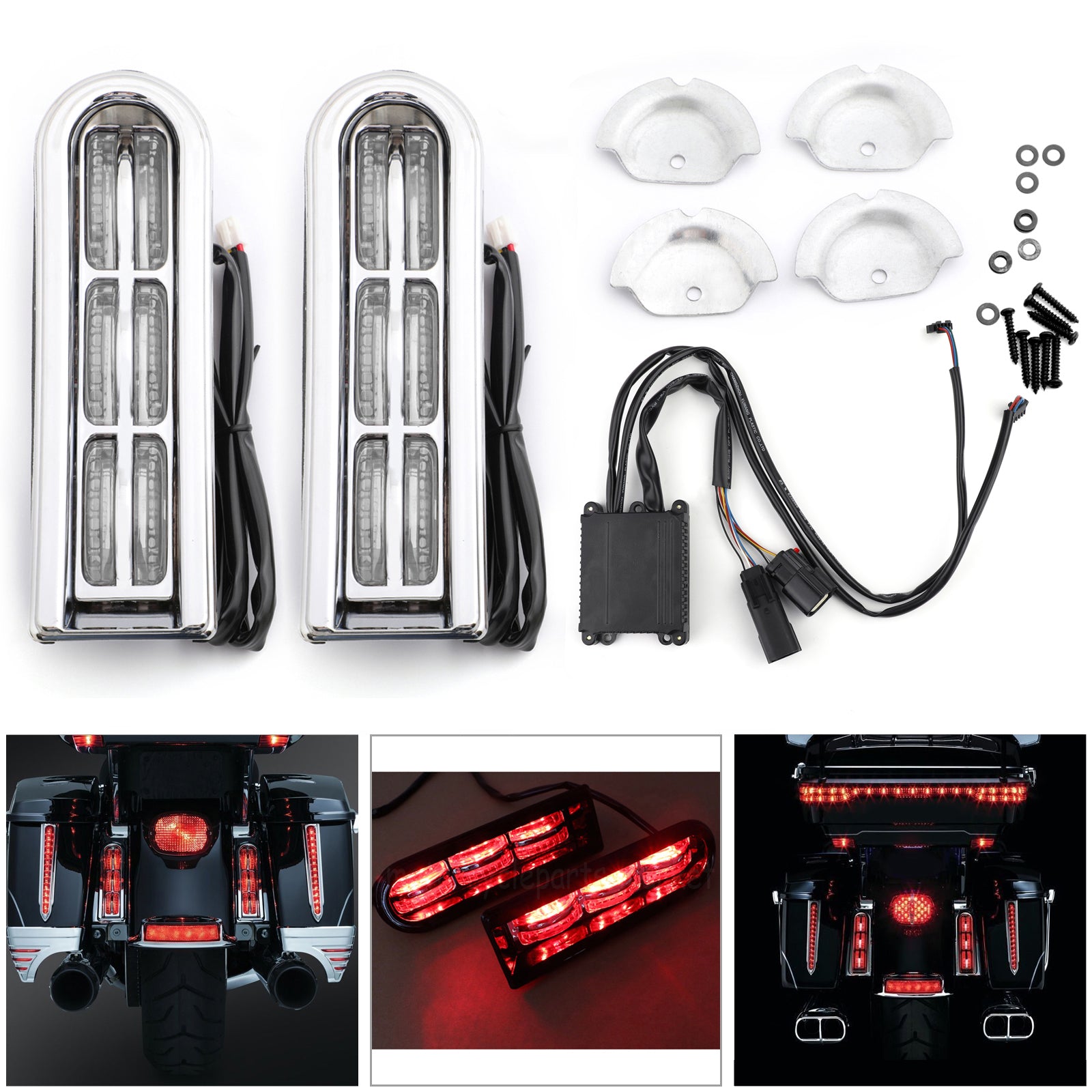 Luces LED de soporte de relleno de alforja con inserciones para Harley Touring Electra Glide