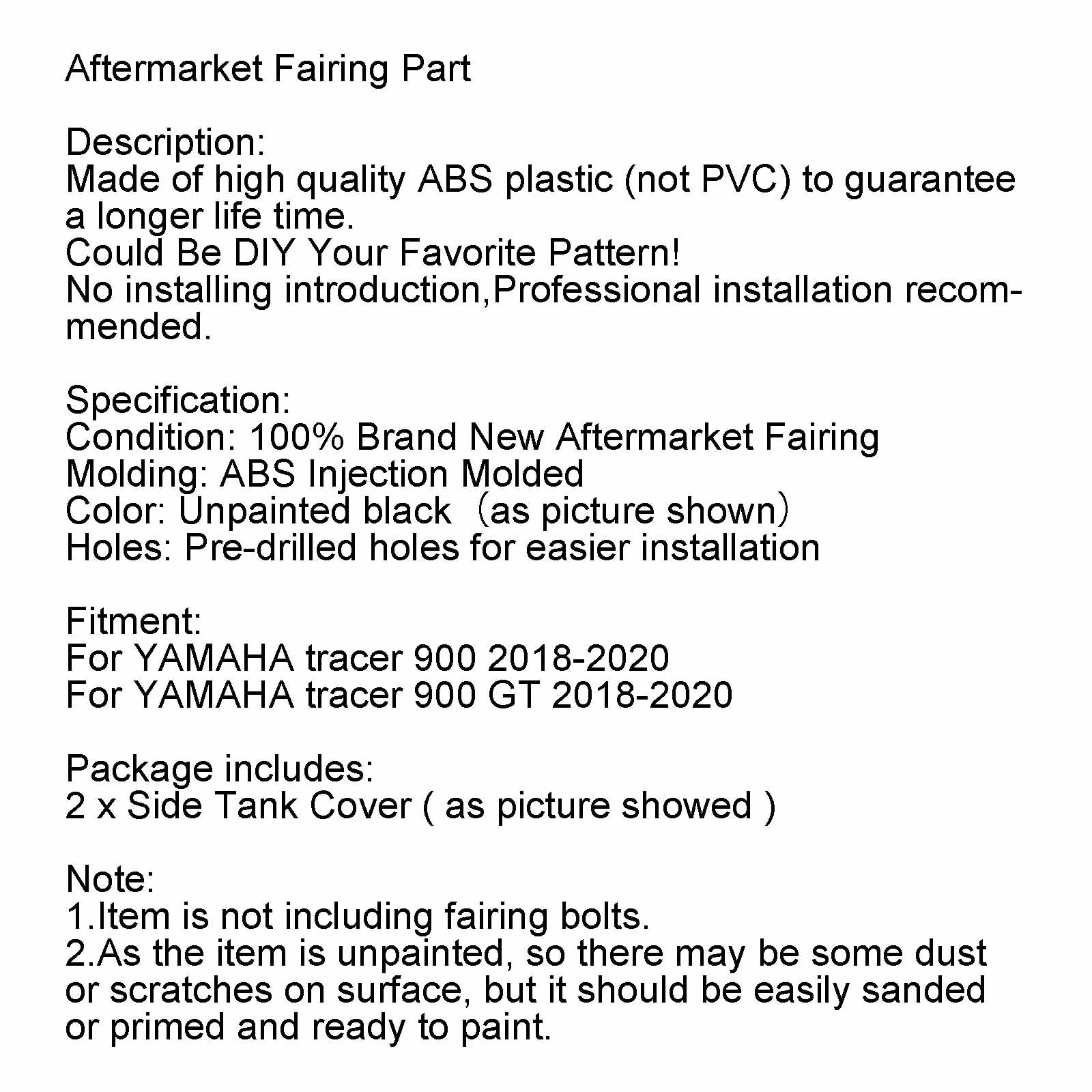 Pannello carenatura serbatoio lato anteriore non verniciato per Yamaha Tracer 900/GT 2018-2020