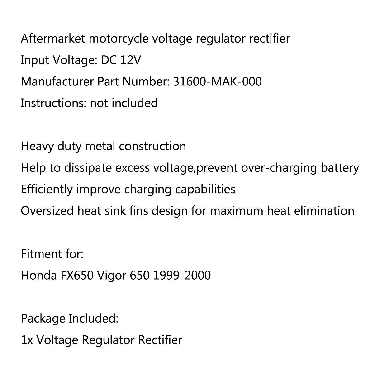 Voltage Regulator Rectifier For Honda FX650 Vigor 650 1999-2000