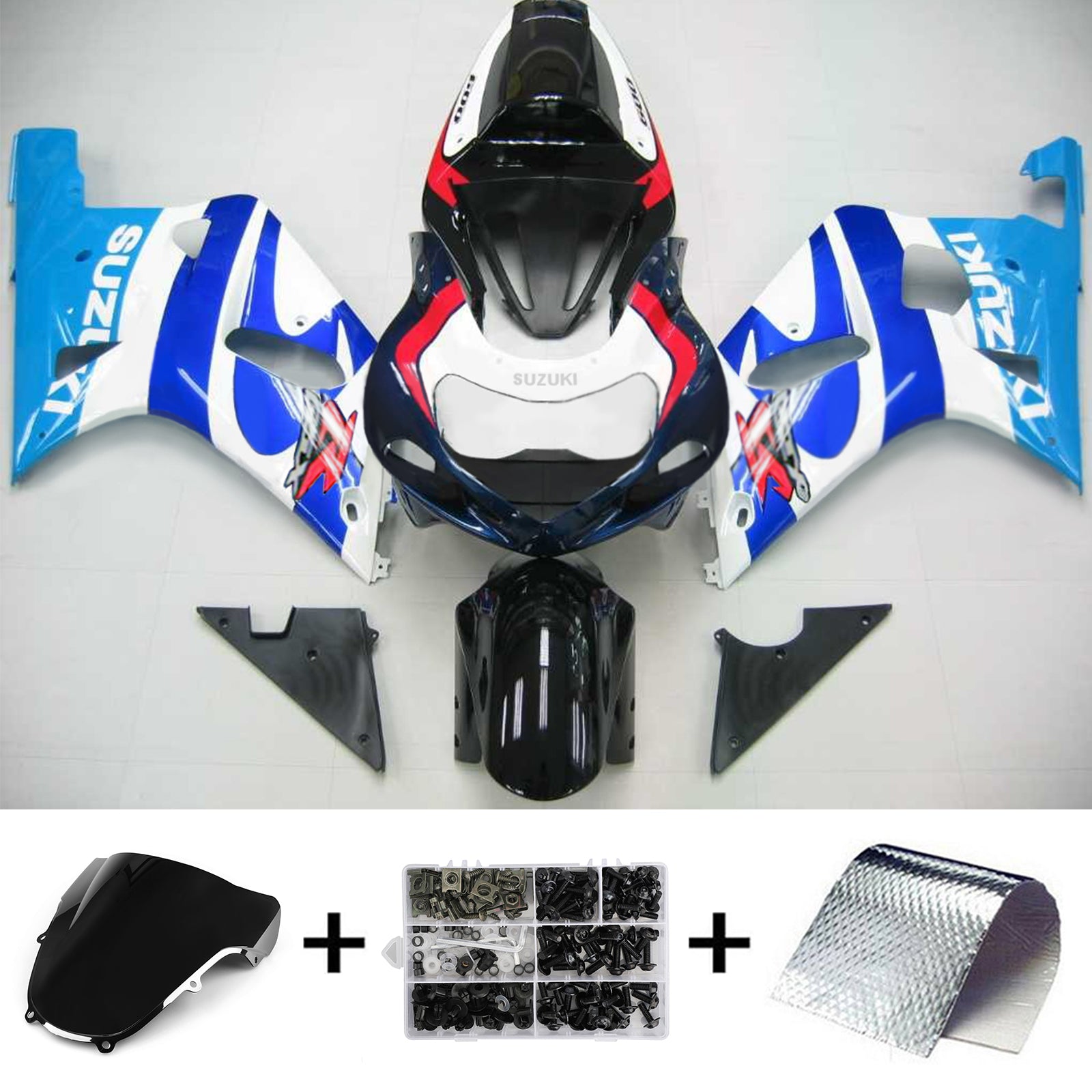 Amotopart Suzuki 01-03 GSXR600 & 00-03 GSXR750 Black Blue White Fairing Kit