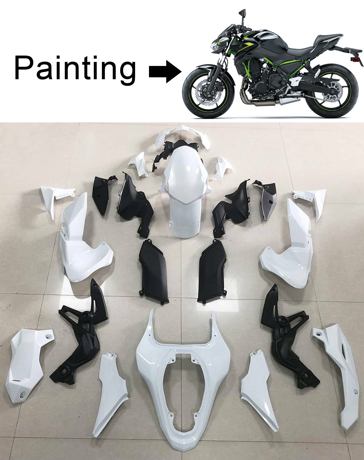 Amotopart 2020-2021 Kawasaki Z900 Kit de carénage vert et noir