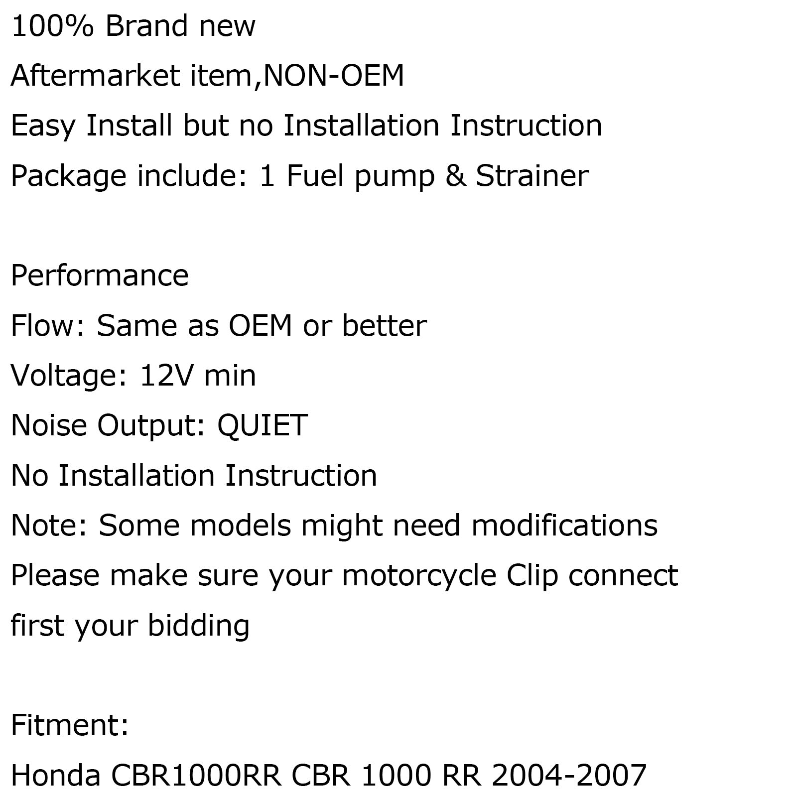 パフォーマンスガソリン燃料ポンプホンダ CBR1000RR 2004-2007 NSA700A 2009-2010