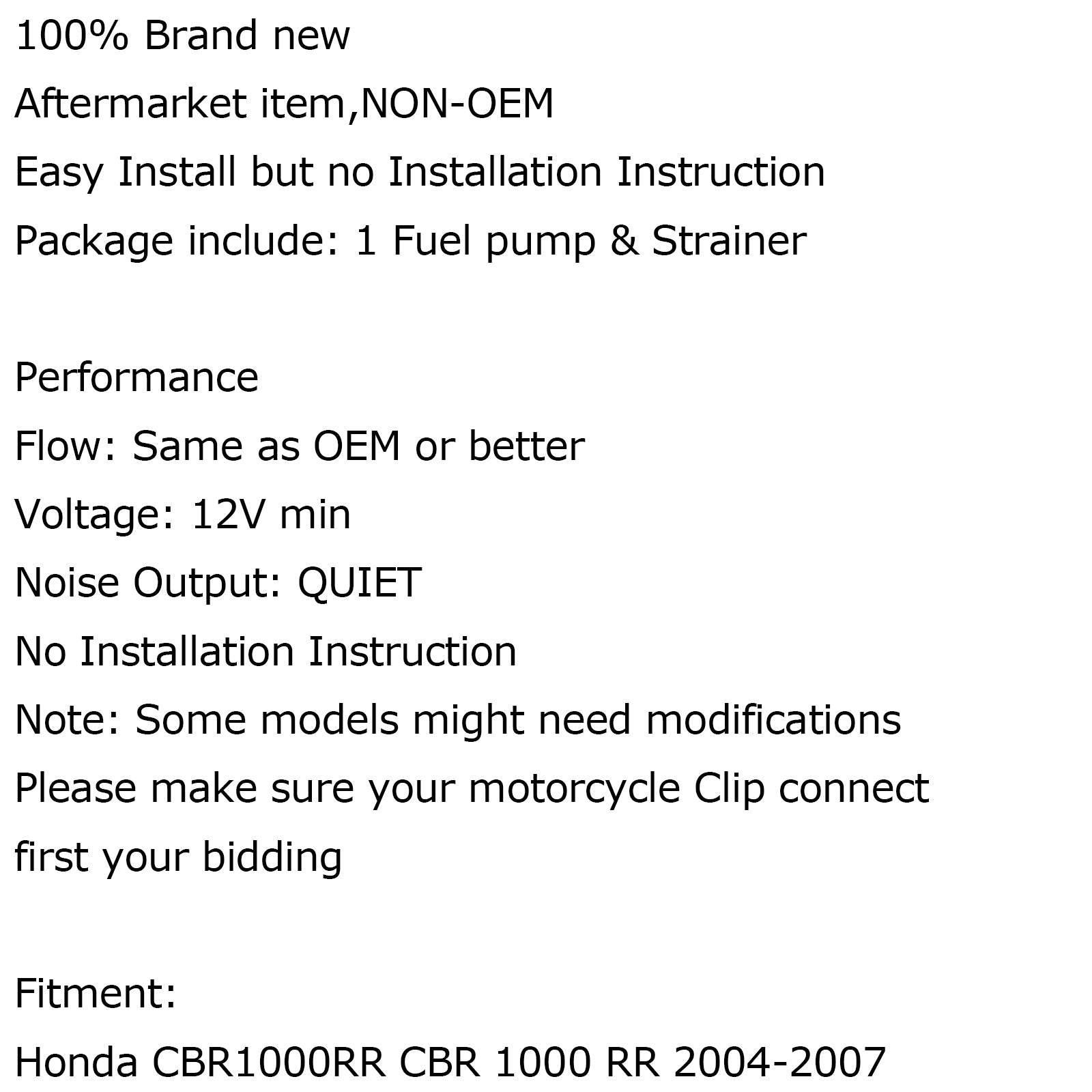Performance-Benzin-Kraftstoffpumpe für Honda CBR1000RR 2004–2007, NSA700A 2009–2010