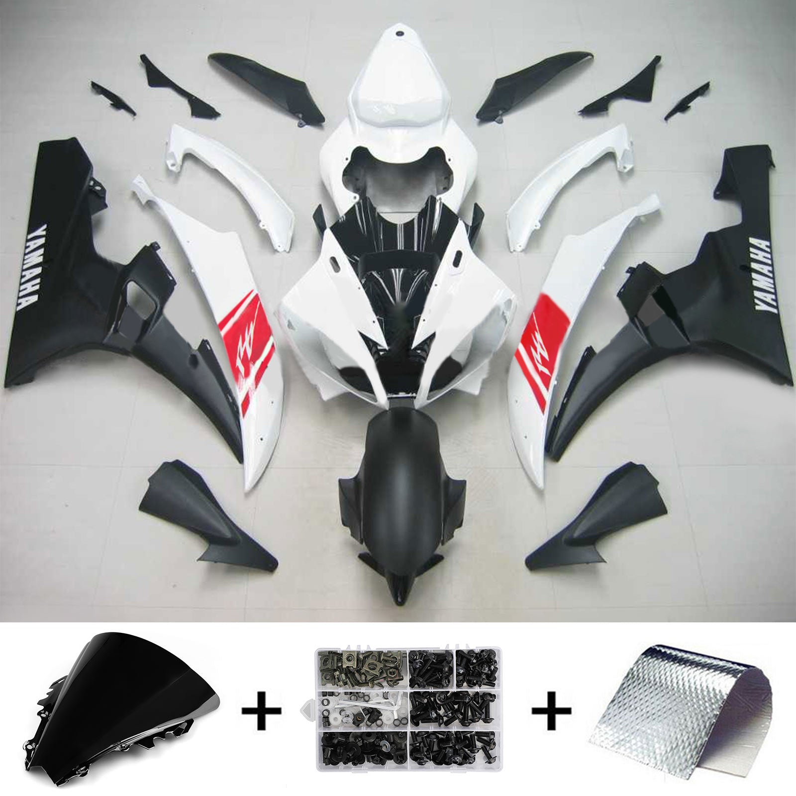 Amotopart Yamaha 2006-2007 YZF 600 R6 Black White Red Fairing Kit