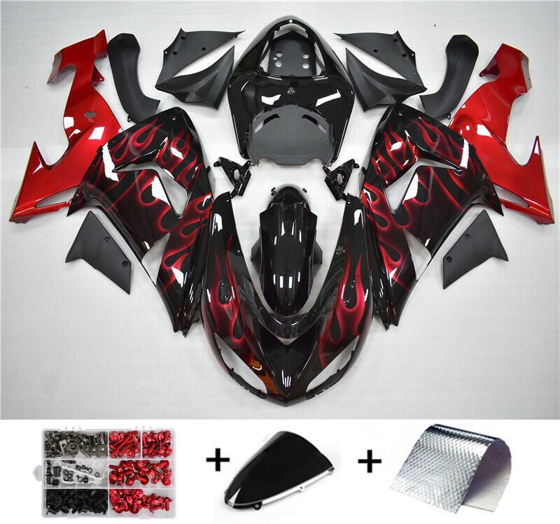 Amotopart Kawasaki ZX10R 2006 2007 Kit carena rossa fiamma