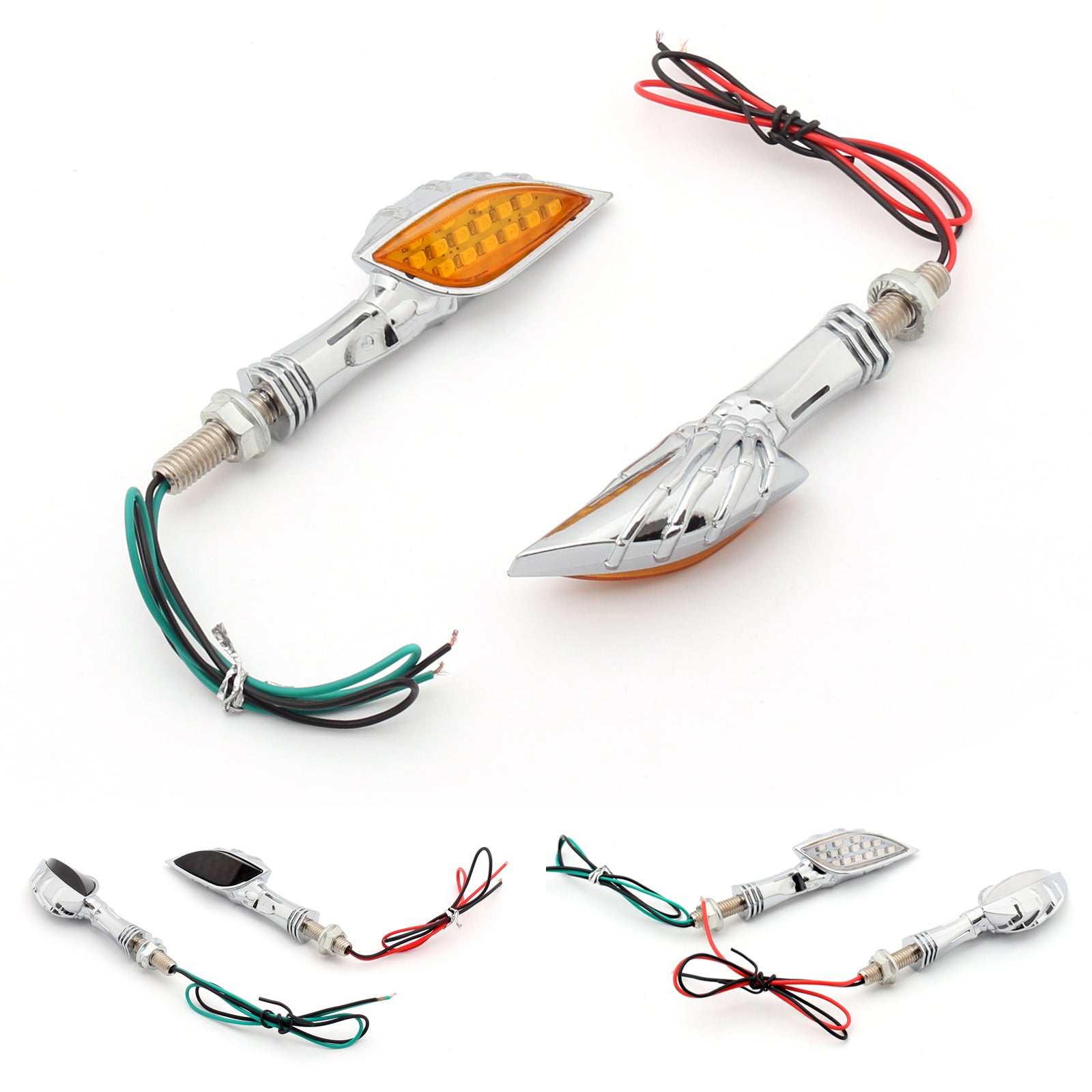 Clignotants LED universels pour moto, squelette, main, indicateur clignotant