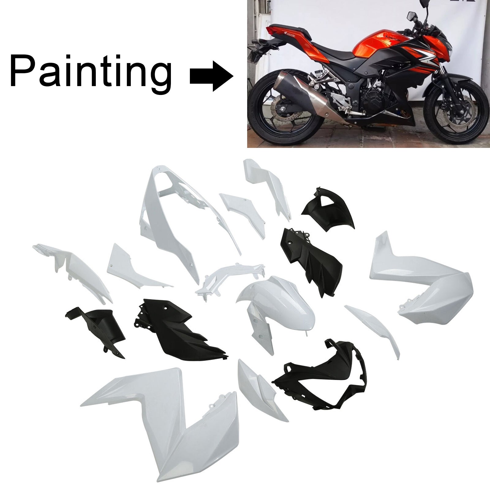 Kit de carénage Amotopart Kawasaki 2015-2016 Z250/Z300 orange rouge