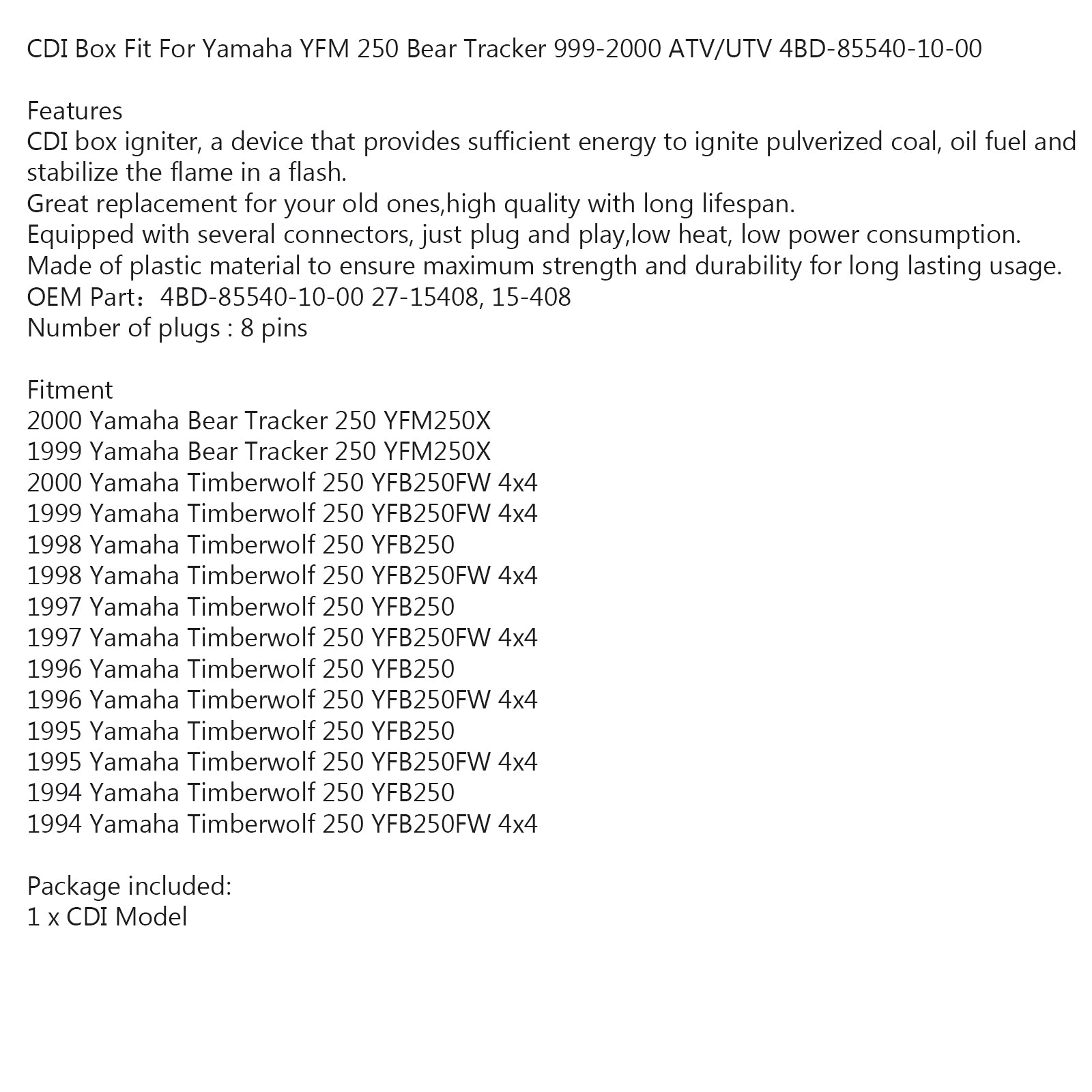 CDI-Box-Zündmoduleinheit für Yamaha Timberwolf YFB250FW 4x4 YFB250 1994–2000