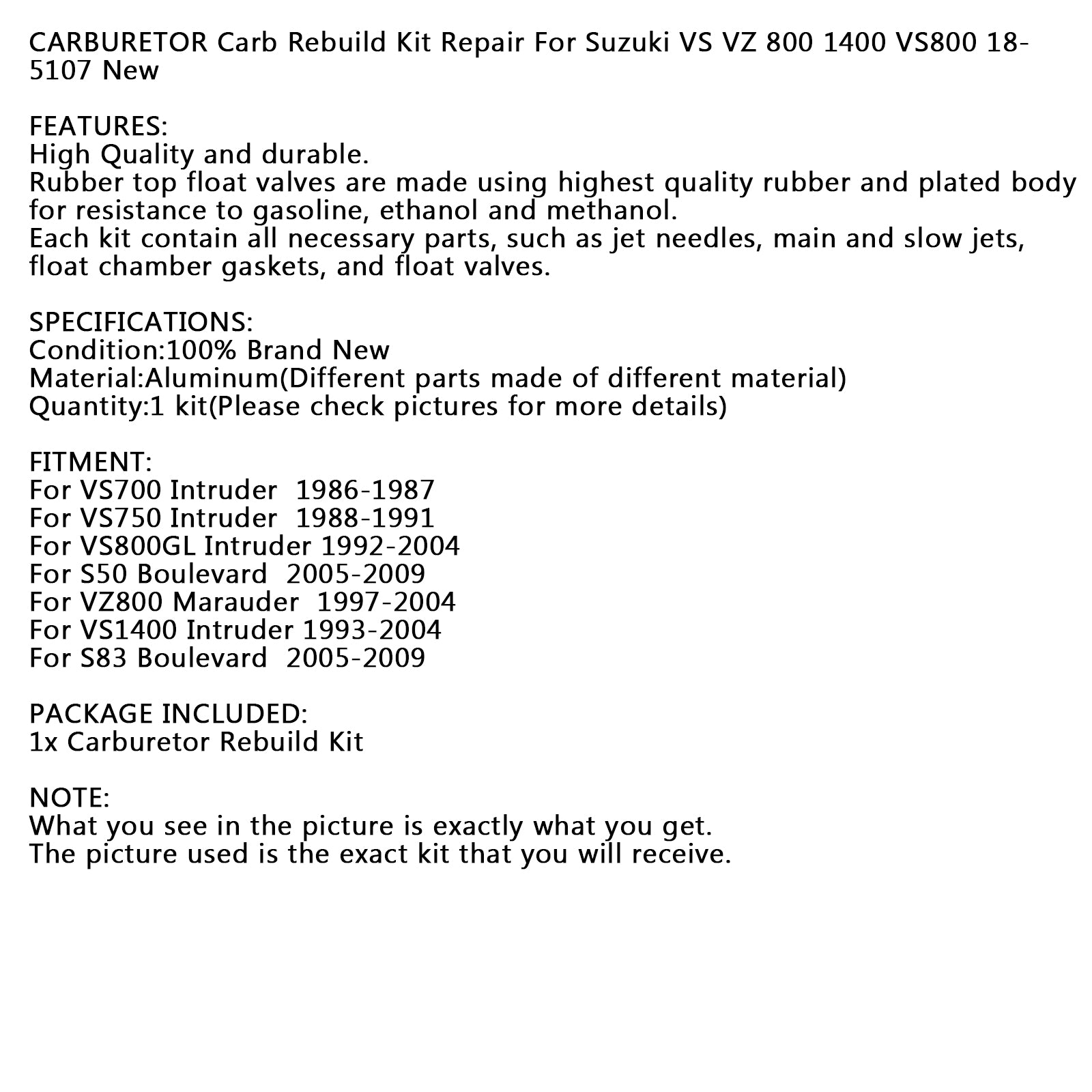 Kit de réparation de reconstruction de carburateur, pour Suzuki VS VZ 800 1400 VS800 18-5107, nouveau