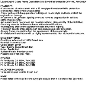 Crash Bar Lower Engine Guard Steel Frame Silver Fit For Honda Crf 1100L Adv 20+ Generic