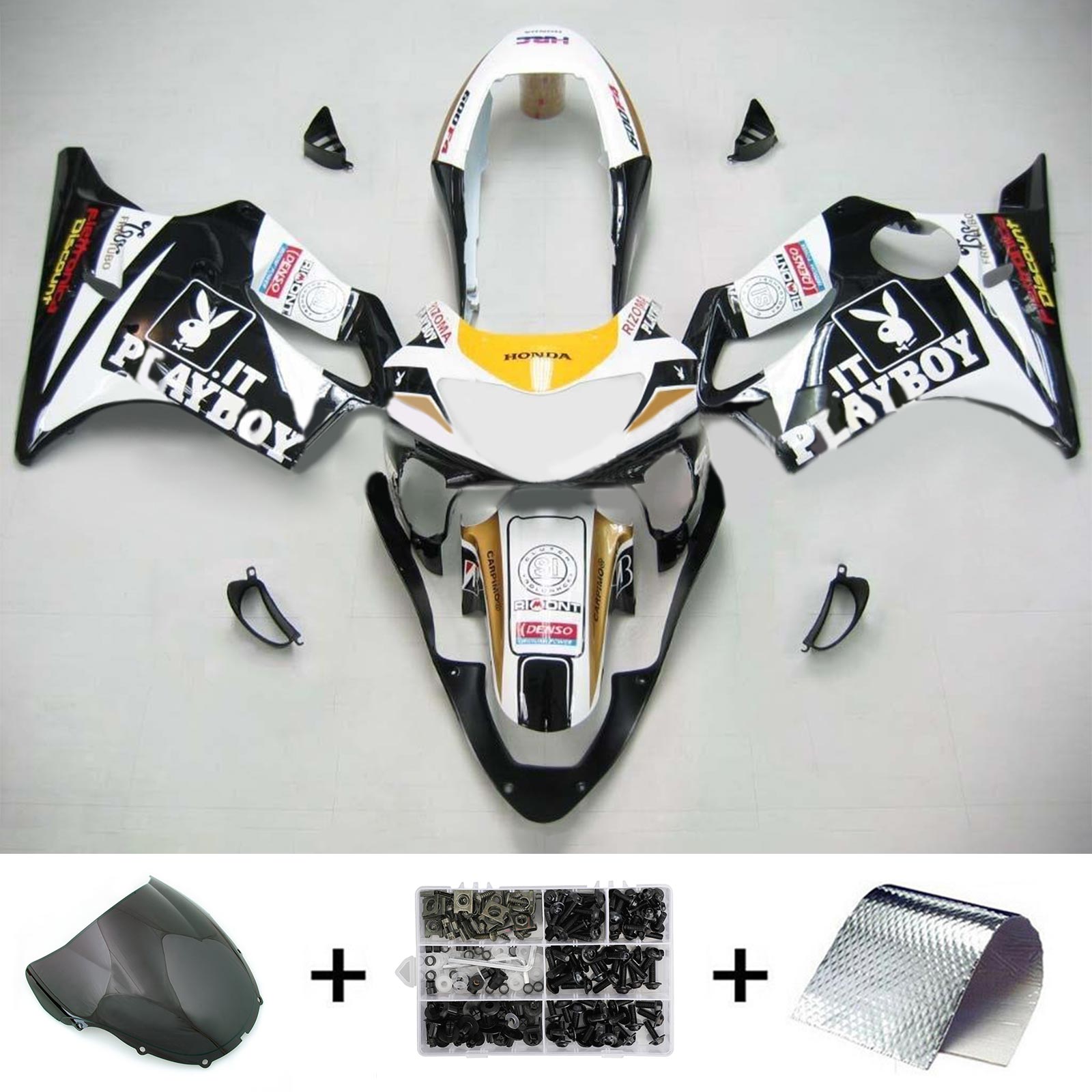 Amotopart Honda CBR600F4 1999-2000 Playboy White & Black Fairing Kit