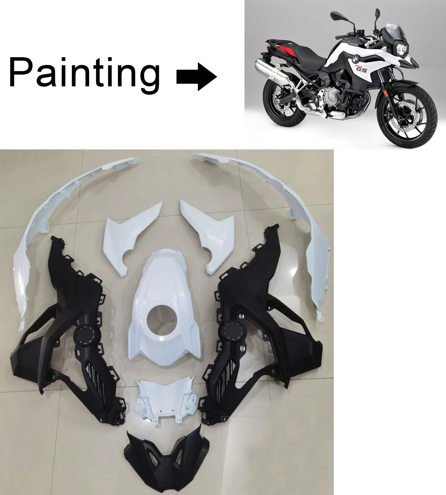 Amotopart BMW 2018–2020 F750GS/F850GS weiß-schwarzes Verkleidungsset