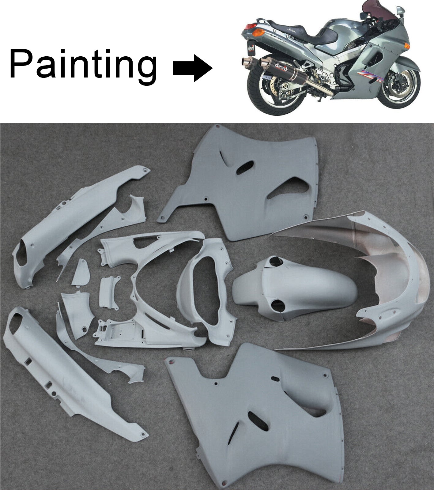 Amotopart 1993-2003 Kawasaki ZZR1100 Grey Fairing Kit