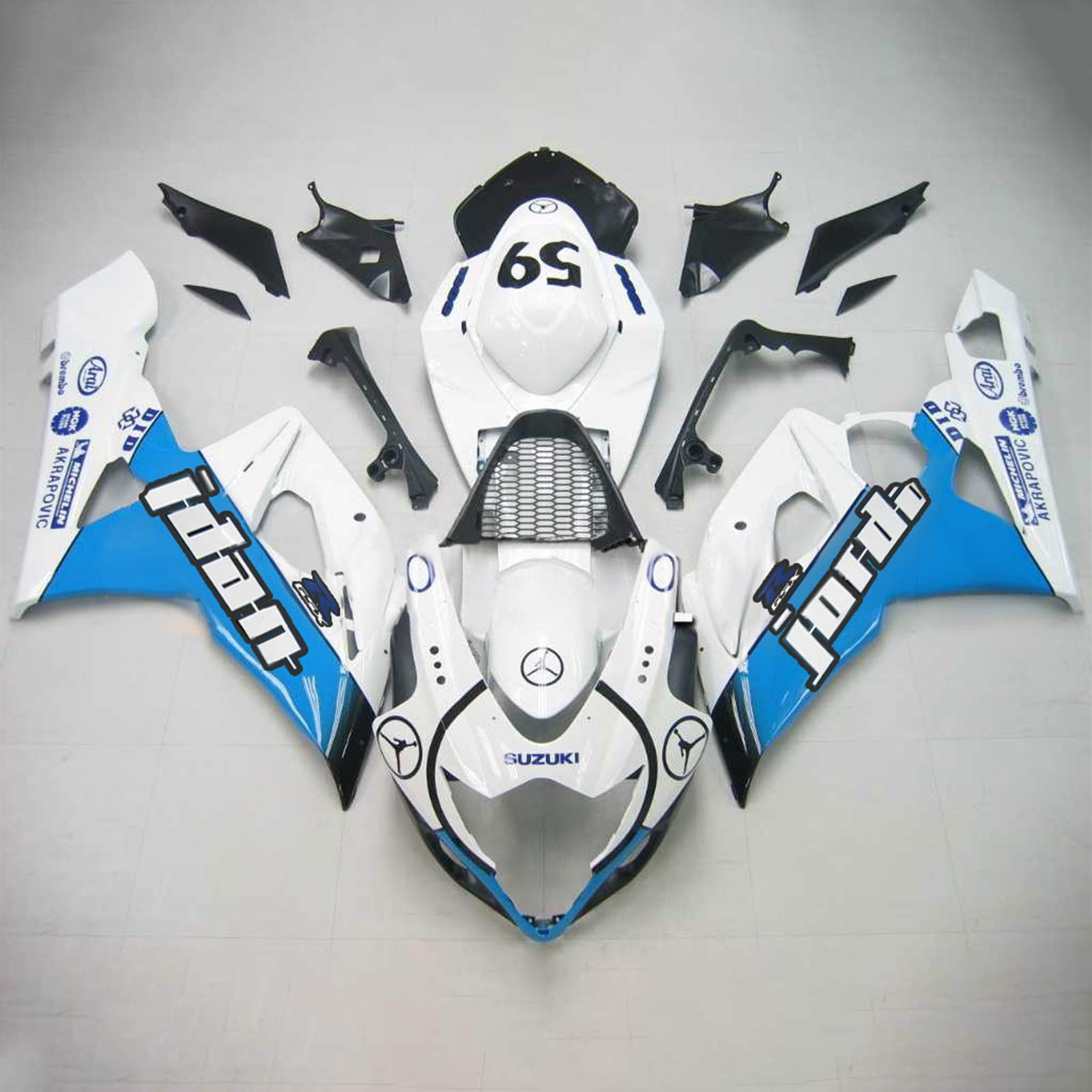 Amotopart 2005-2006 Suzuki GSXR1000 Verkleidung Jordan 59 Blau&Weißes Set