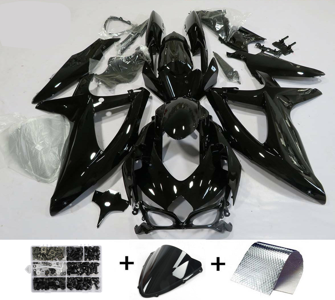 Amotopart Verkleidungsset für Suzuki GSXR600 750 2008–2010, glänzendes Schwarz