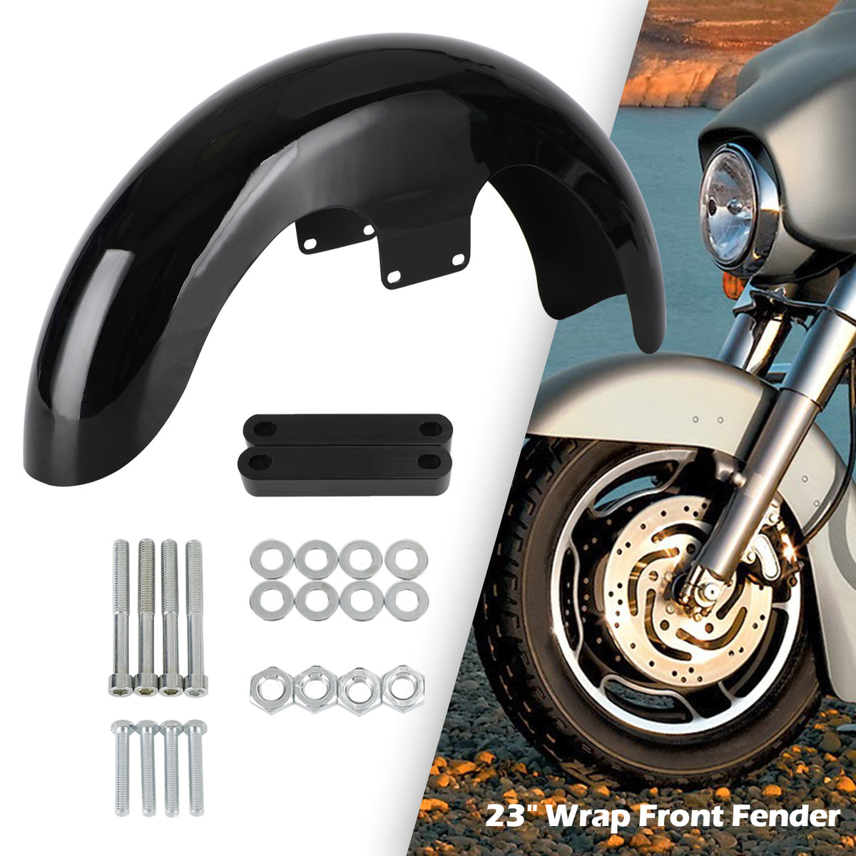 23" Wrap Front Fender For Touring Electra Street Road Glide Baggers FLHT FLHR Generic
