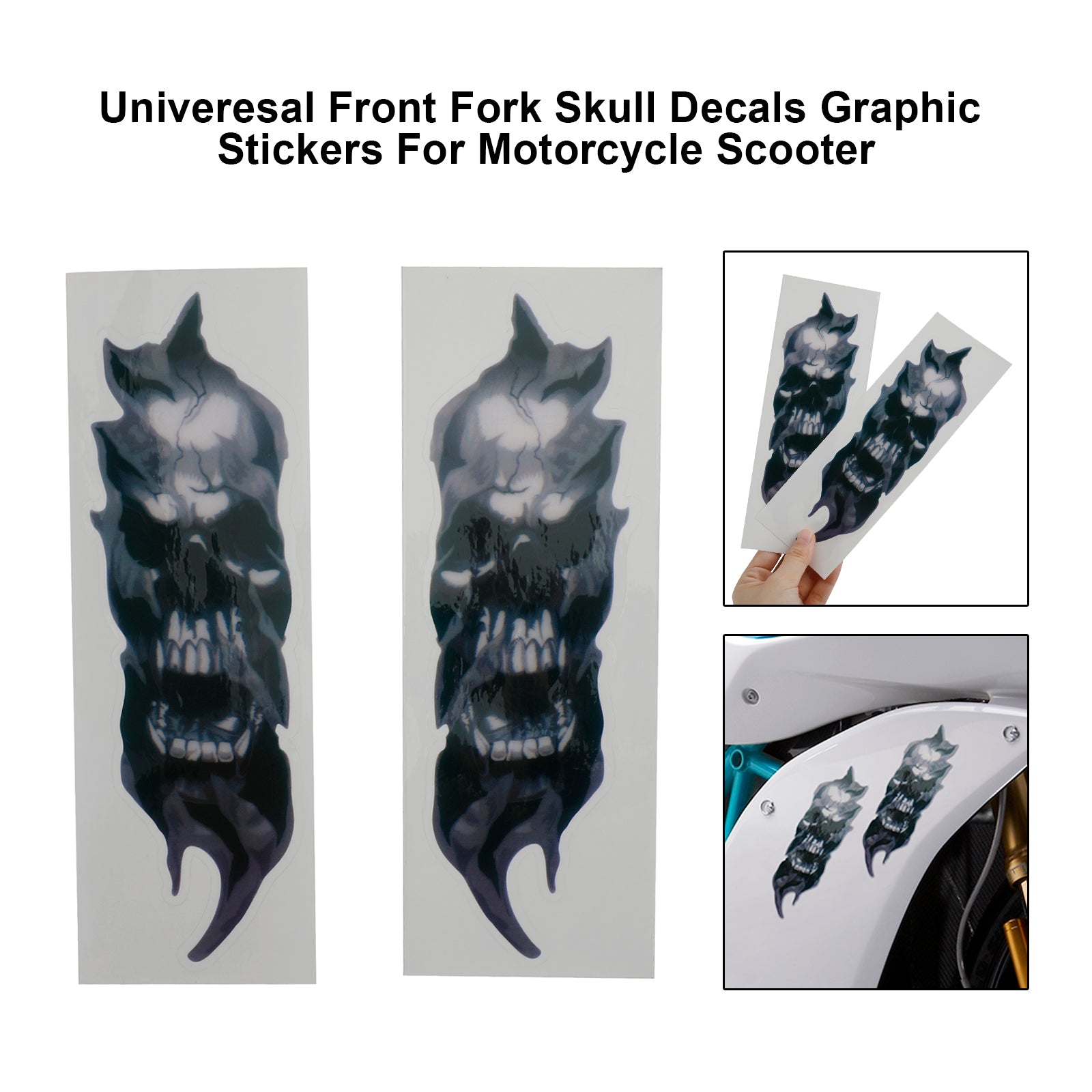 2X Universal Stickers Front Fork Skull Decals Graphic For Motorcycle Touring